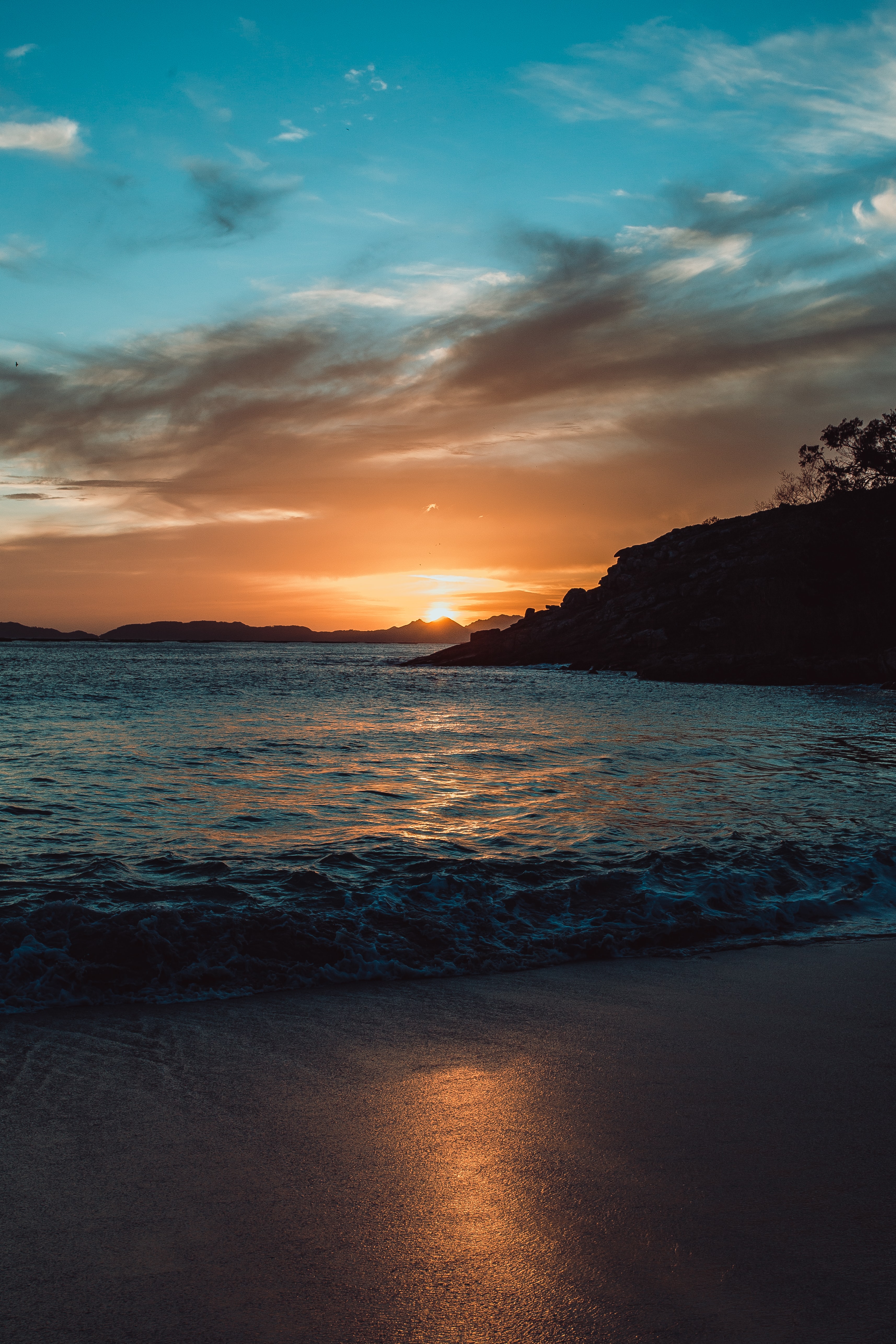 Laden Sie das Natur, Sunset, Sun, Waves, Strand-Bild kostenlos auf Ihren PC-Desktop herunter