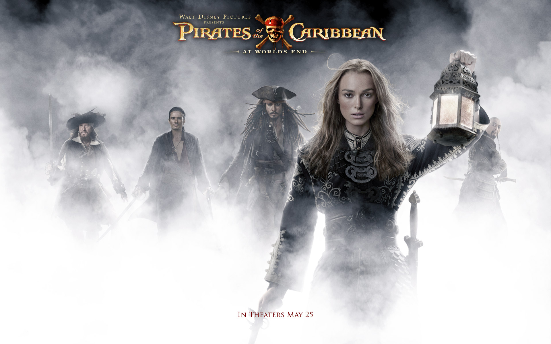 pirates of the caribbean: at world's end, movie, captain sao feng, chow yun fat, elizabeth swann, geoffrey rush, hector barbossa, jack sparrow, johnny depp, keira knightley, orlando bloom, will turner, pirates of the caribbean