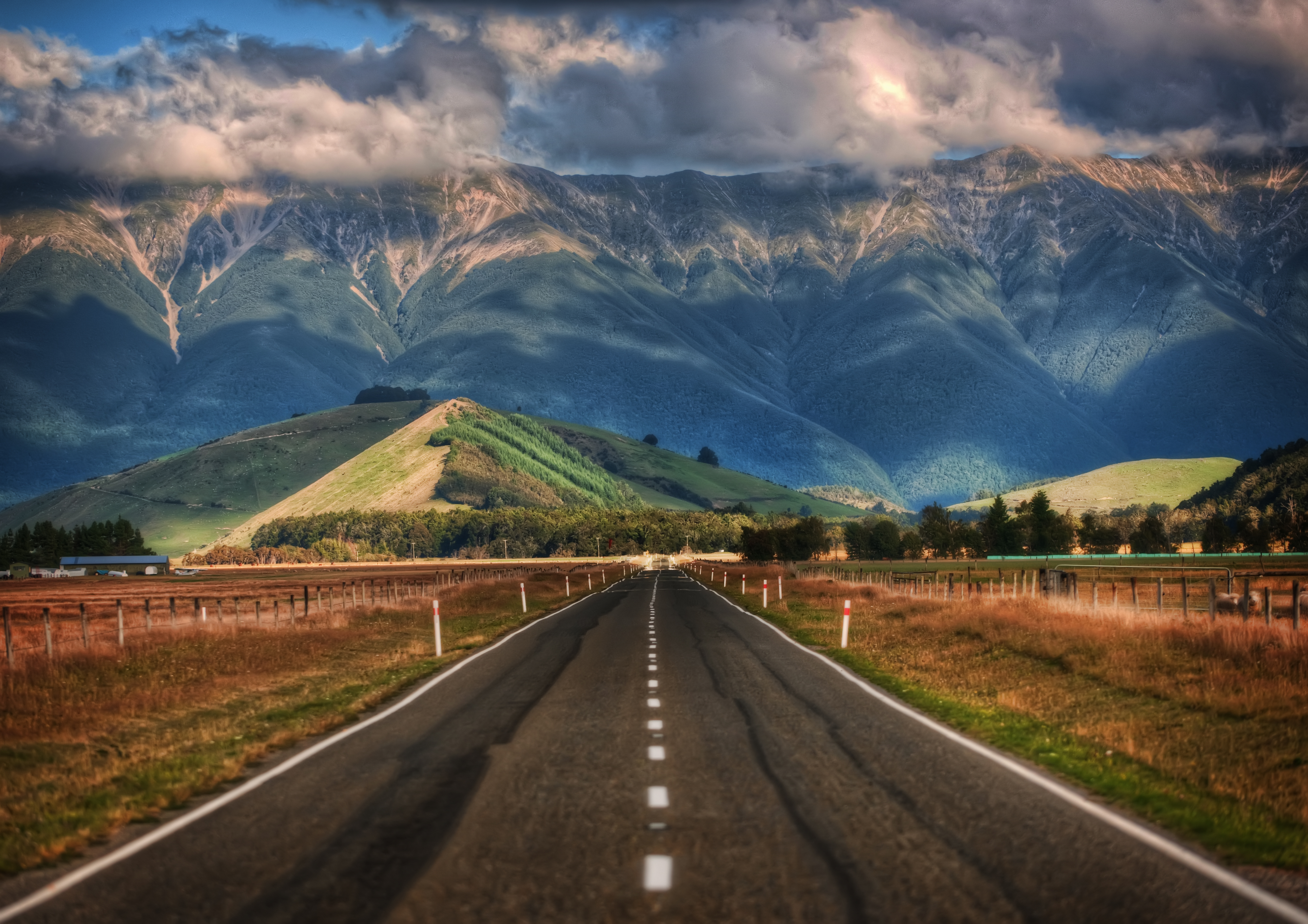 road, man made, new zealand, southern alps HD wallpaper