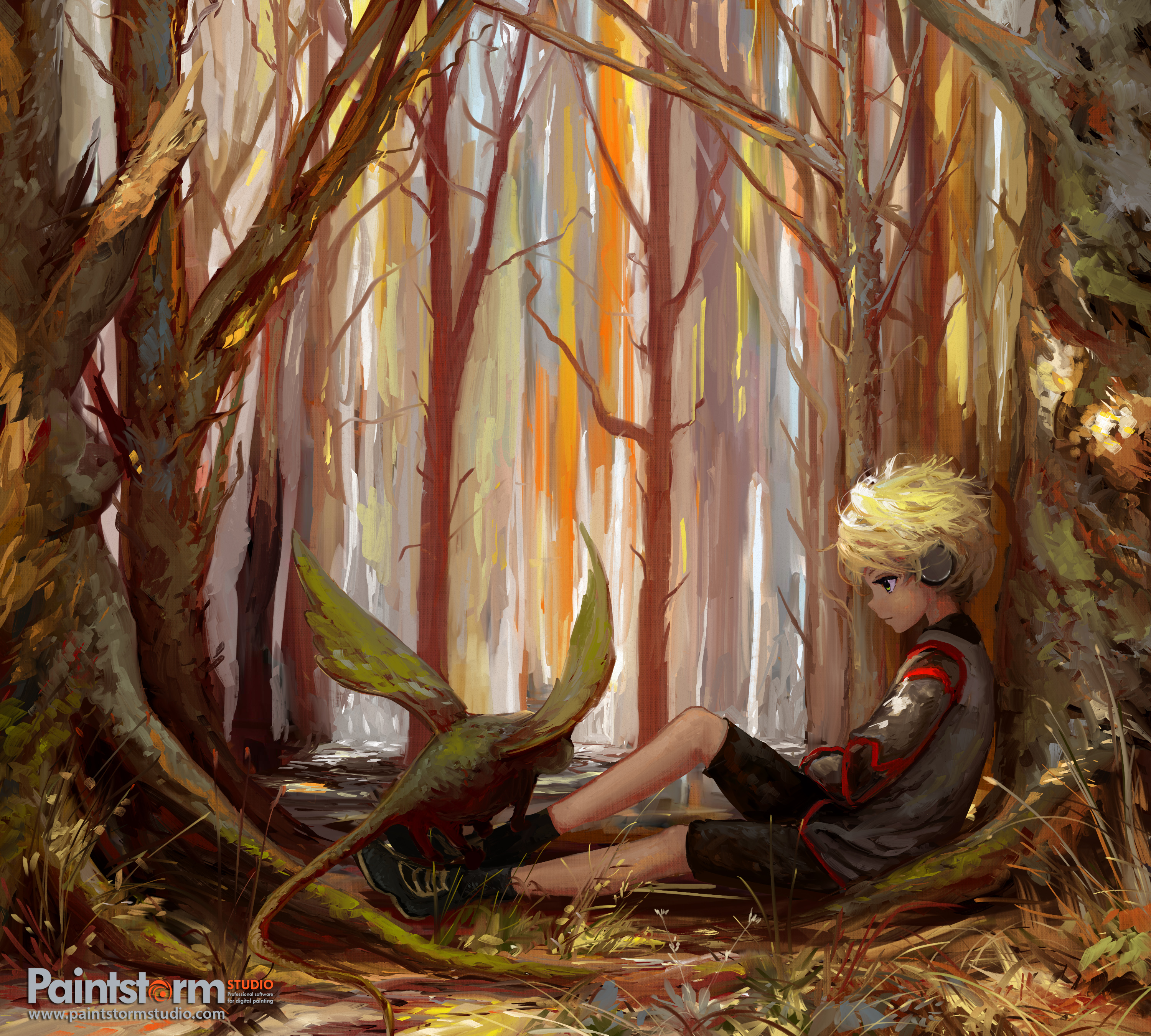 Download mobile wallpaper Forest, Trees, Child, Loneliness, Art for free.