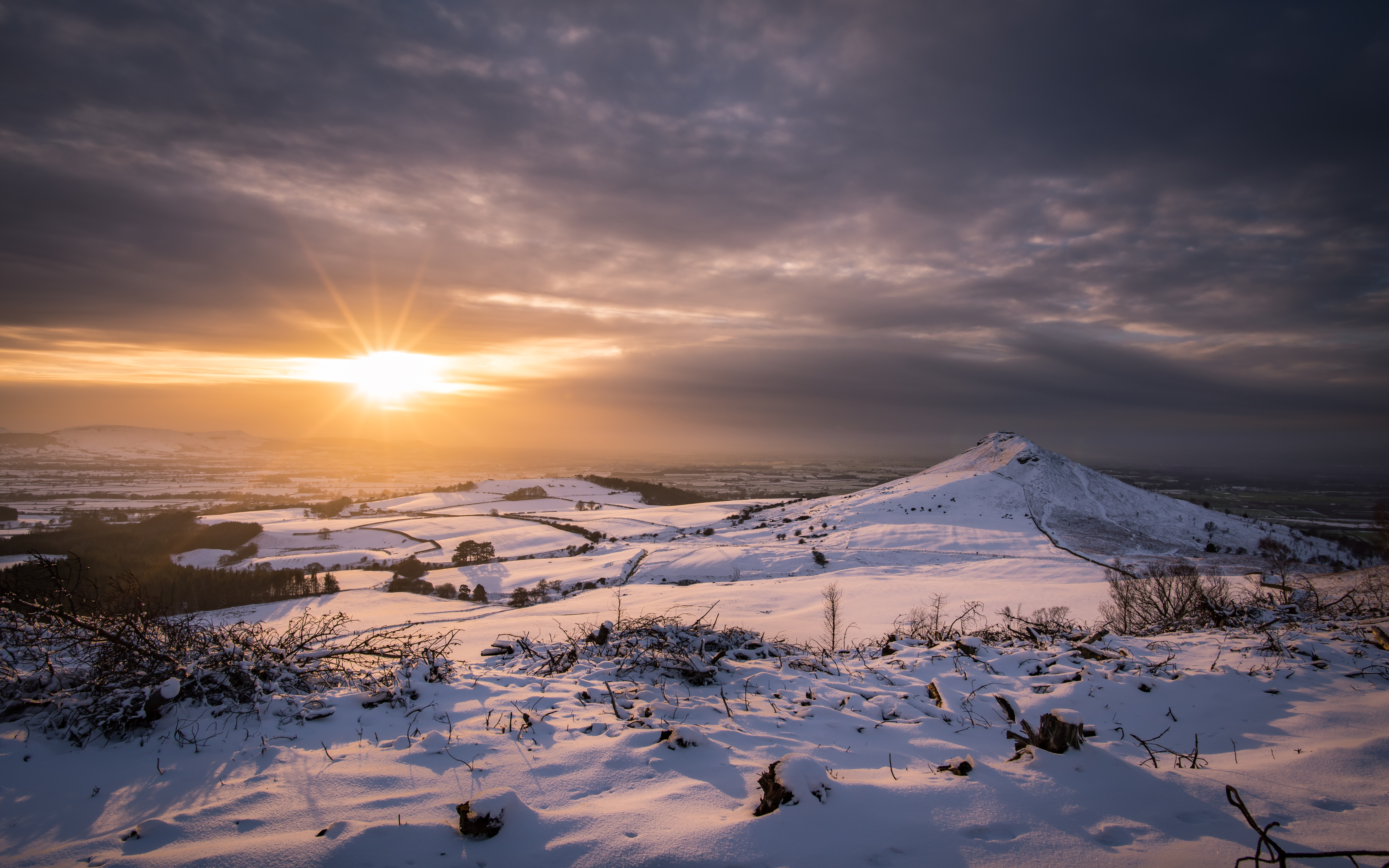 Download mobile wallpaper Nature, Snow, Sunset, Hills, Winter, Landscape for free.