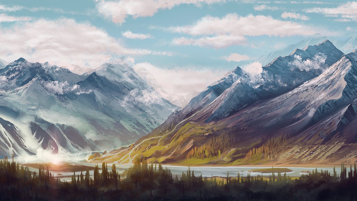 Скандинавские гималаи. Гора Геншин арт. Китайская живопись горы Памира. Алатау горы. Гималаи арт.