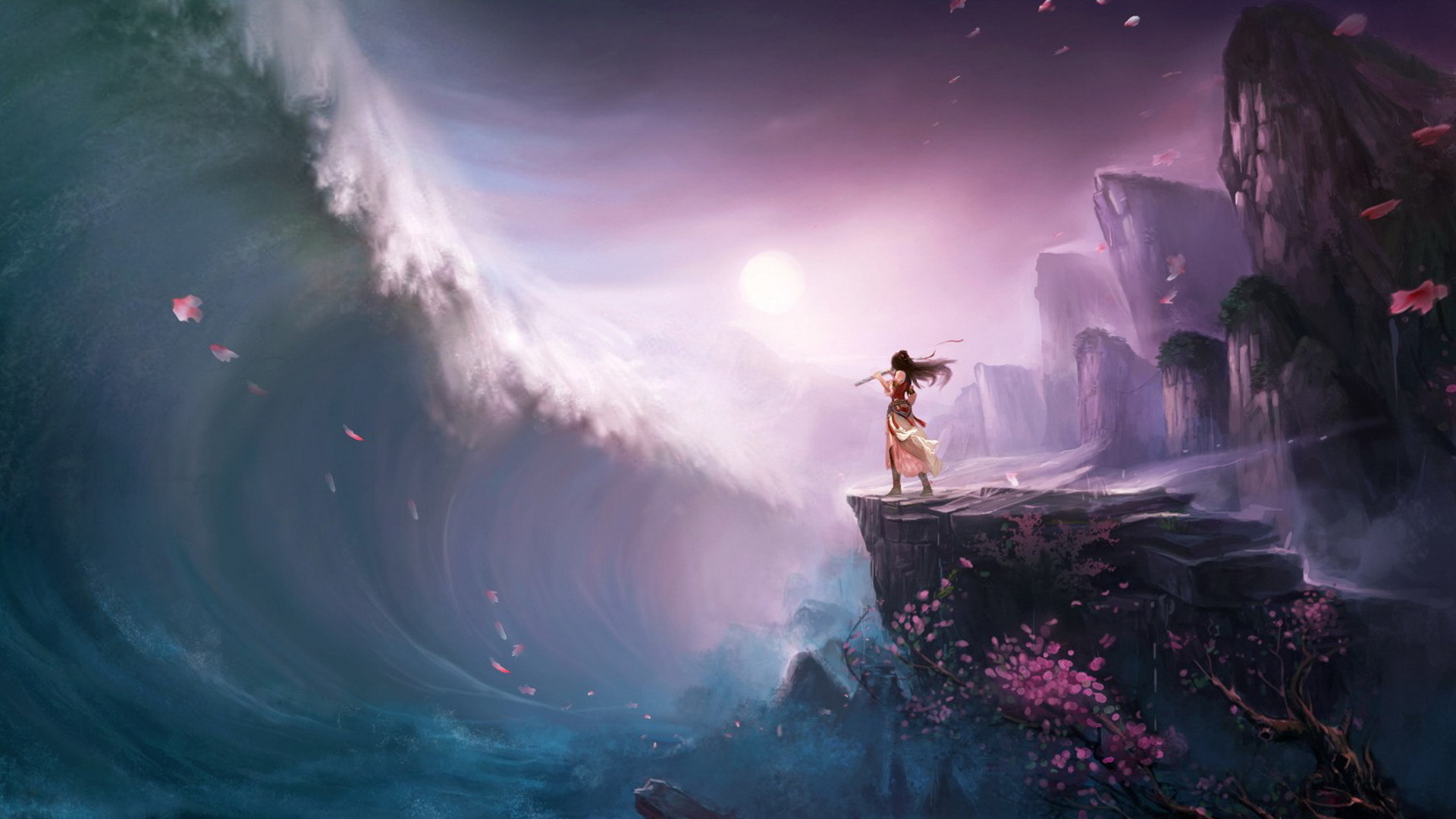 sea, girl, water, anime, ocean, wave High Definition image