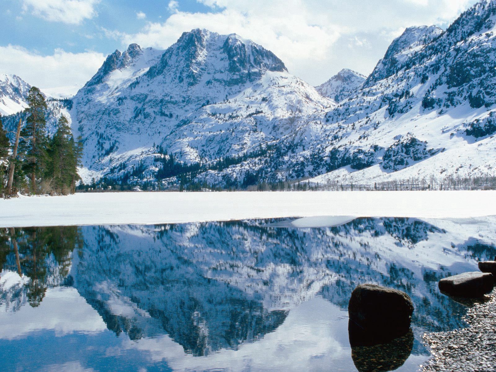 nature, stones, mountains, ice, snow, lake, shore, bank, california, nevada
