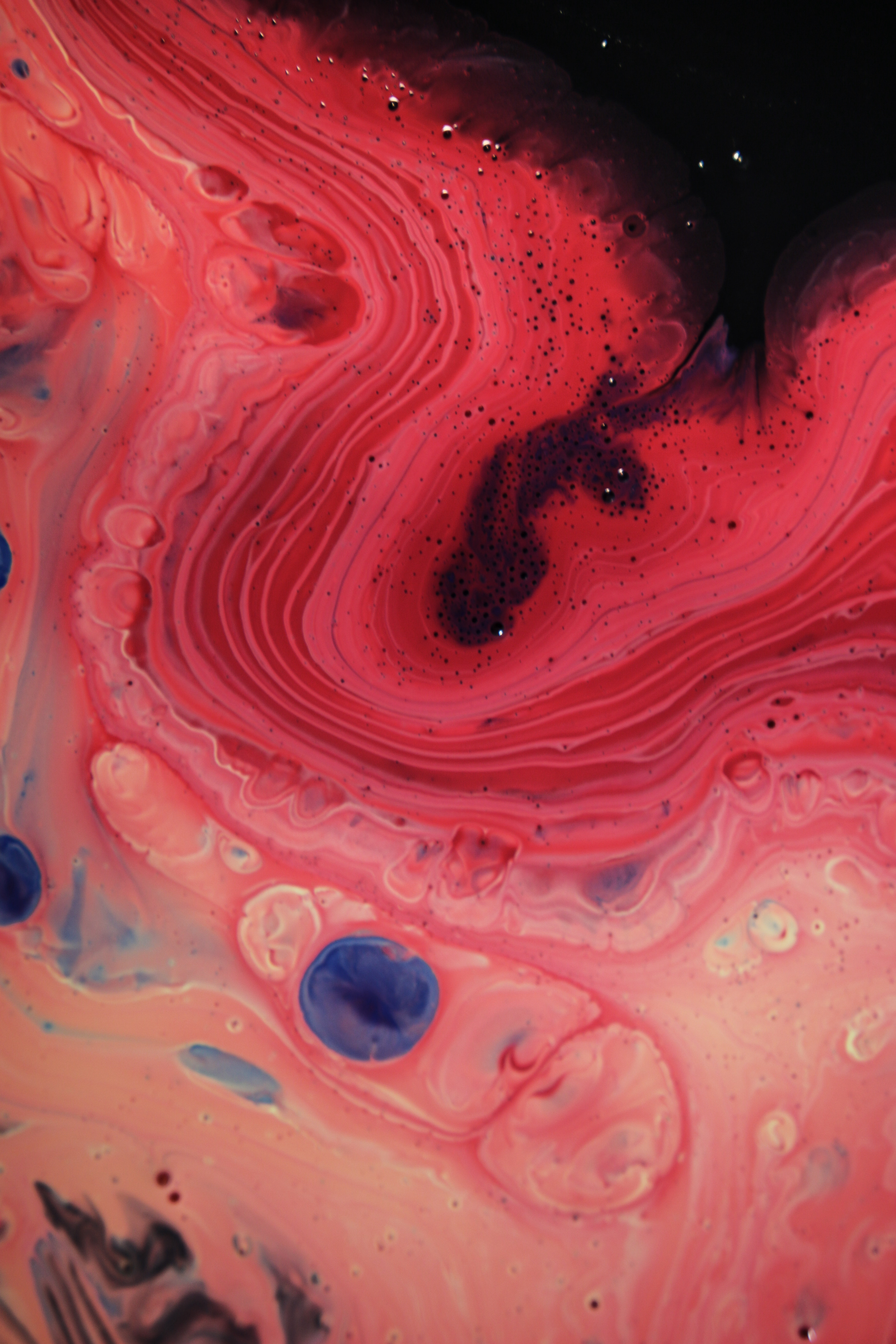 Download mobile wallpaper Spots, Divorces, Stains, Mixing, Liquid, Abstract, Bubbles for free.