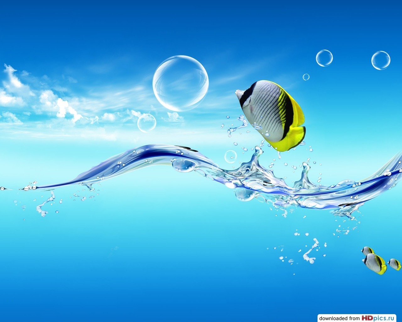 Download mobile wallpaper Fishes, Animals, Water, Bubbles, Art for free.