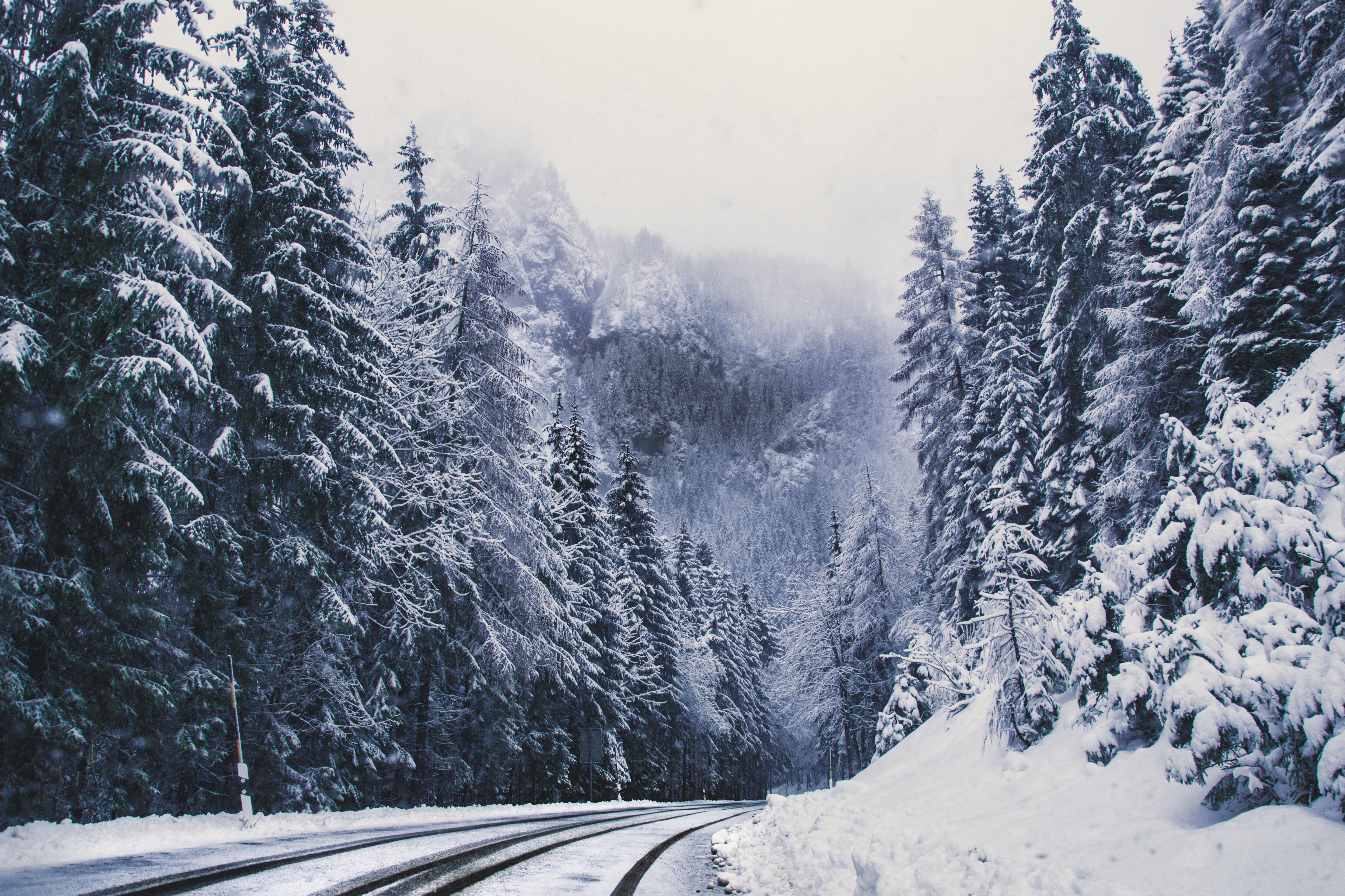 148793 Hintergrundbild herunterladen winter, natur, bäume, mountains, straße, wende, drehen, wald, schneebedeckt, snowbound - Bildschirmschoner und Bilder kostenlos