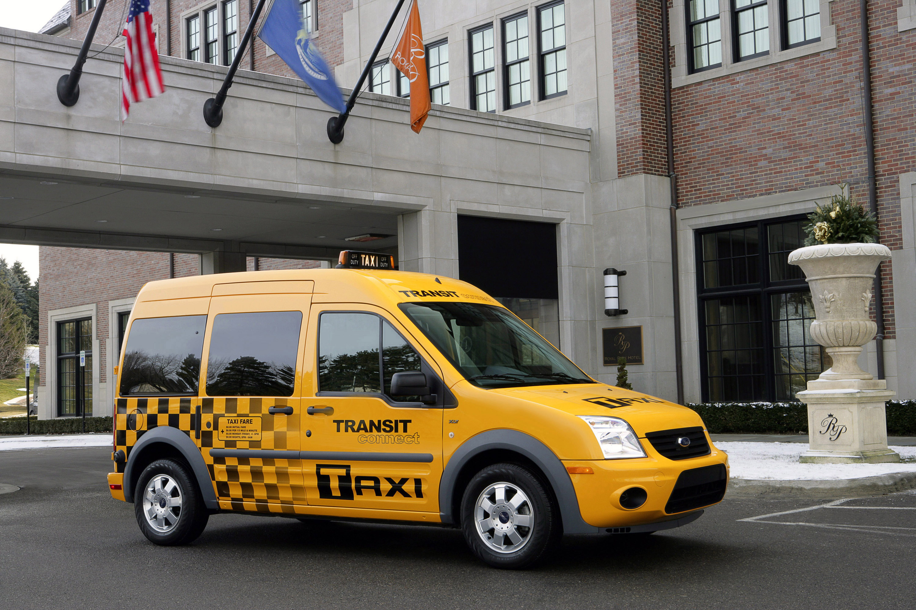 vehicles, ford transit connect, taxi, van, yellow car, ford download HD wallpaper