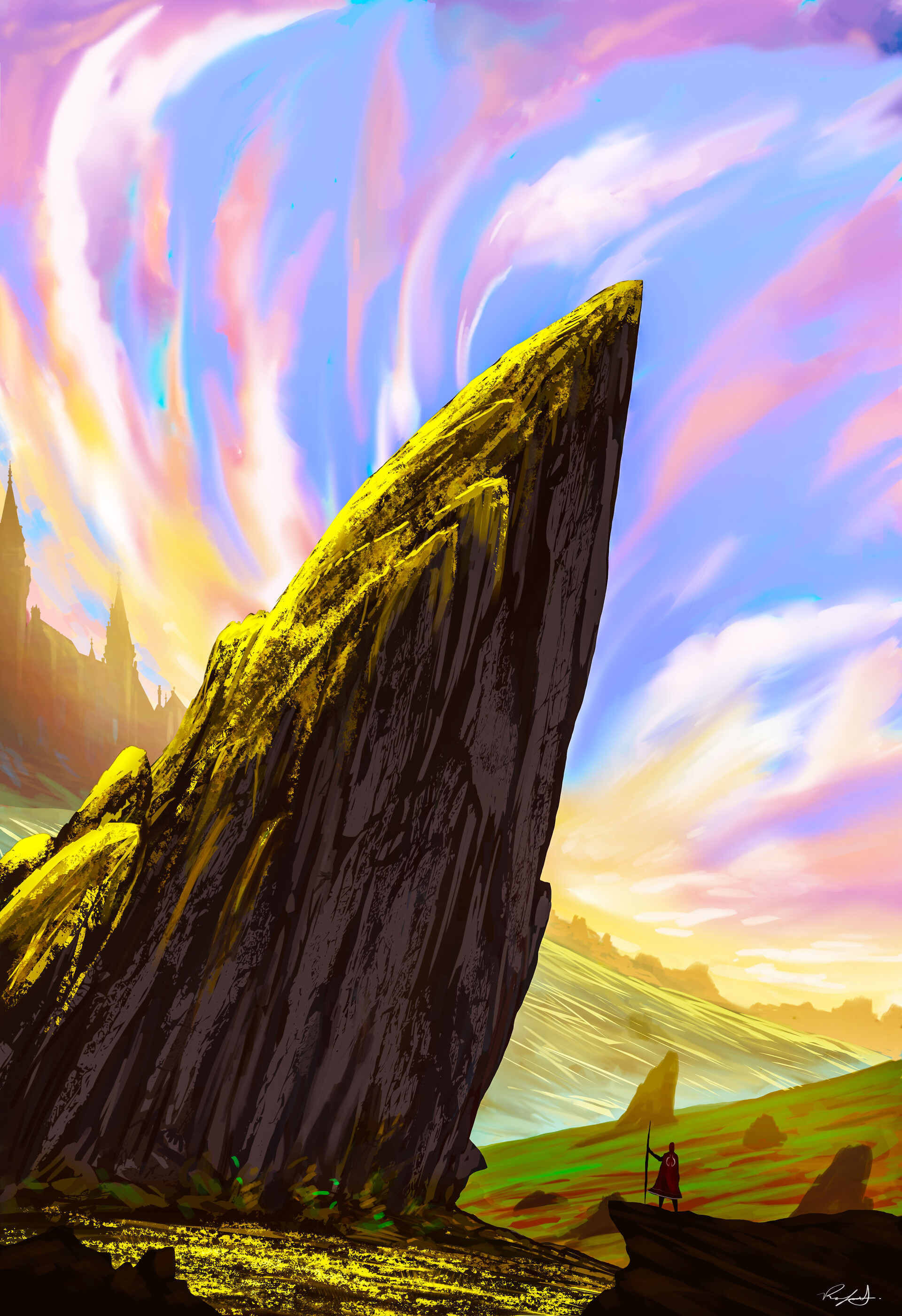 Download mobile wallpaper Rock, Mountains, Landscape, Journey, Art for free.