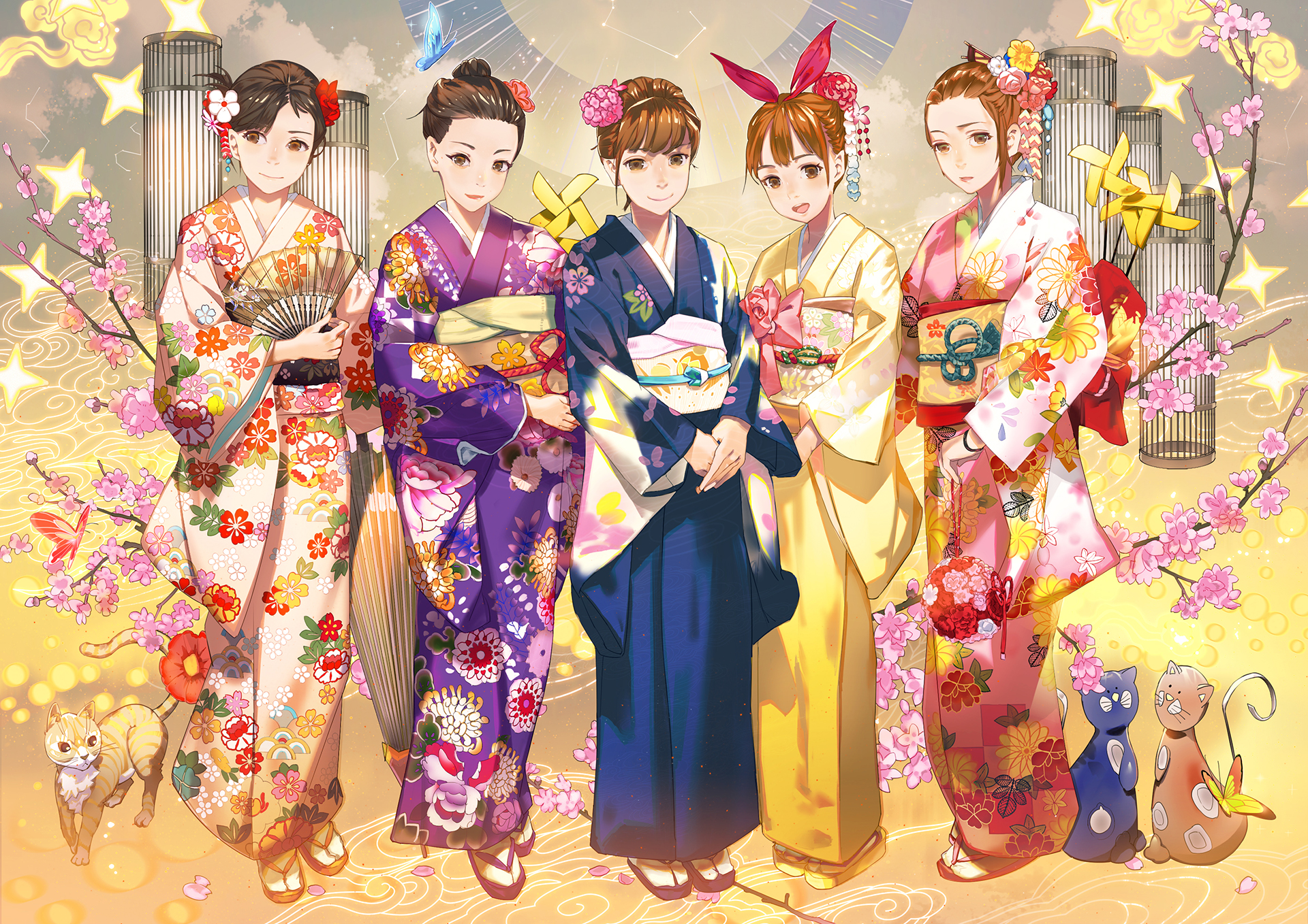 Аниме персонажи в кимоно