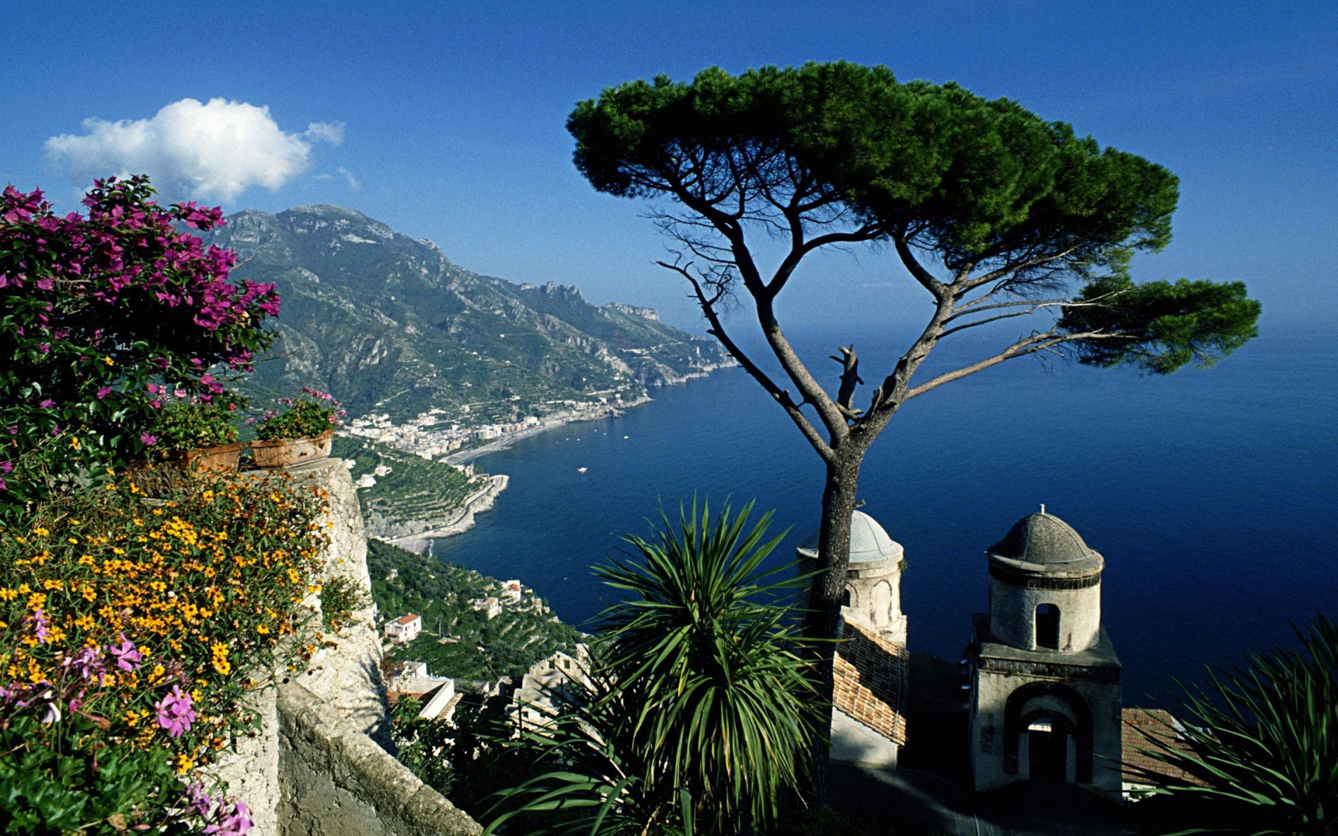 Free HD man made, amalfi, coast, flower, mountain, ocean, tree, towns