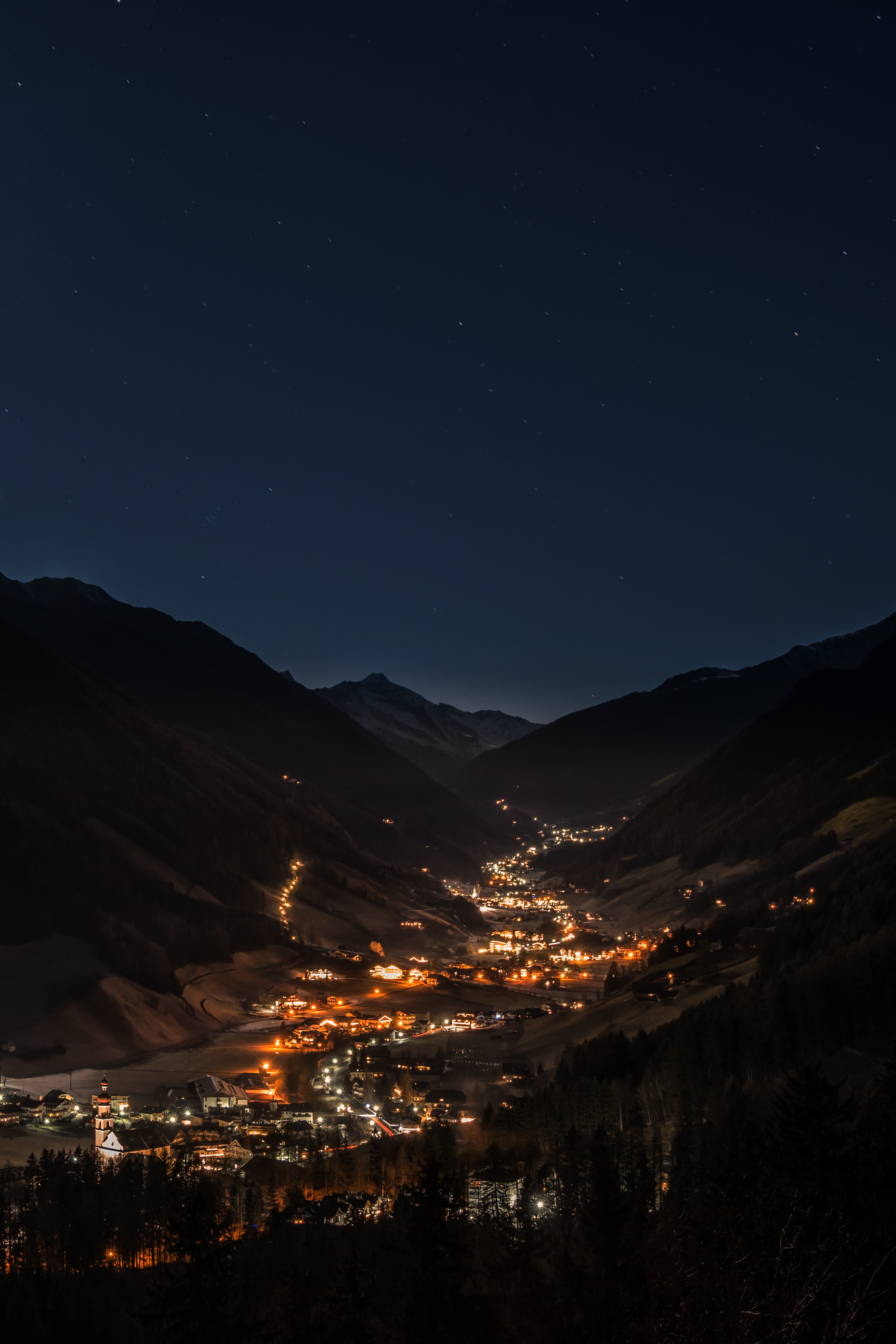 night, cities, structure, mountains, sky