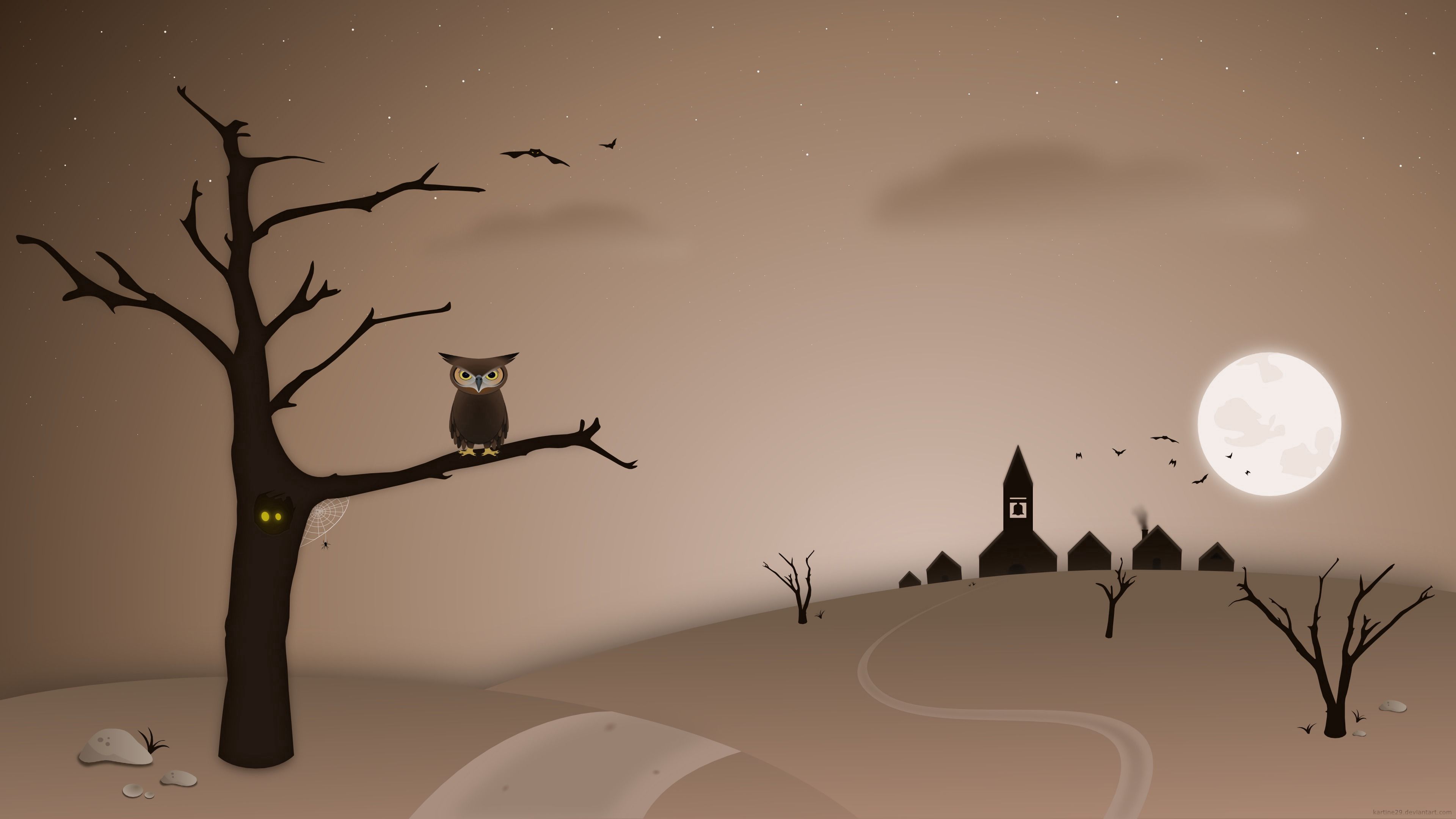 Download PC Wallpaper vector, art, bird, night, owl, wood, tree