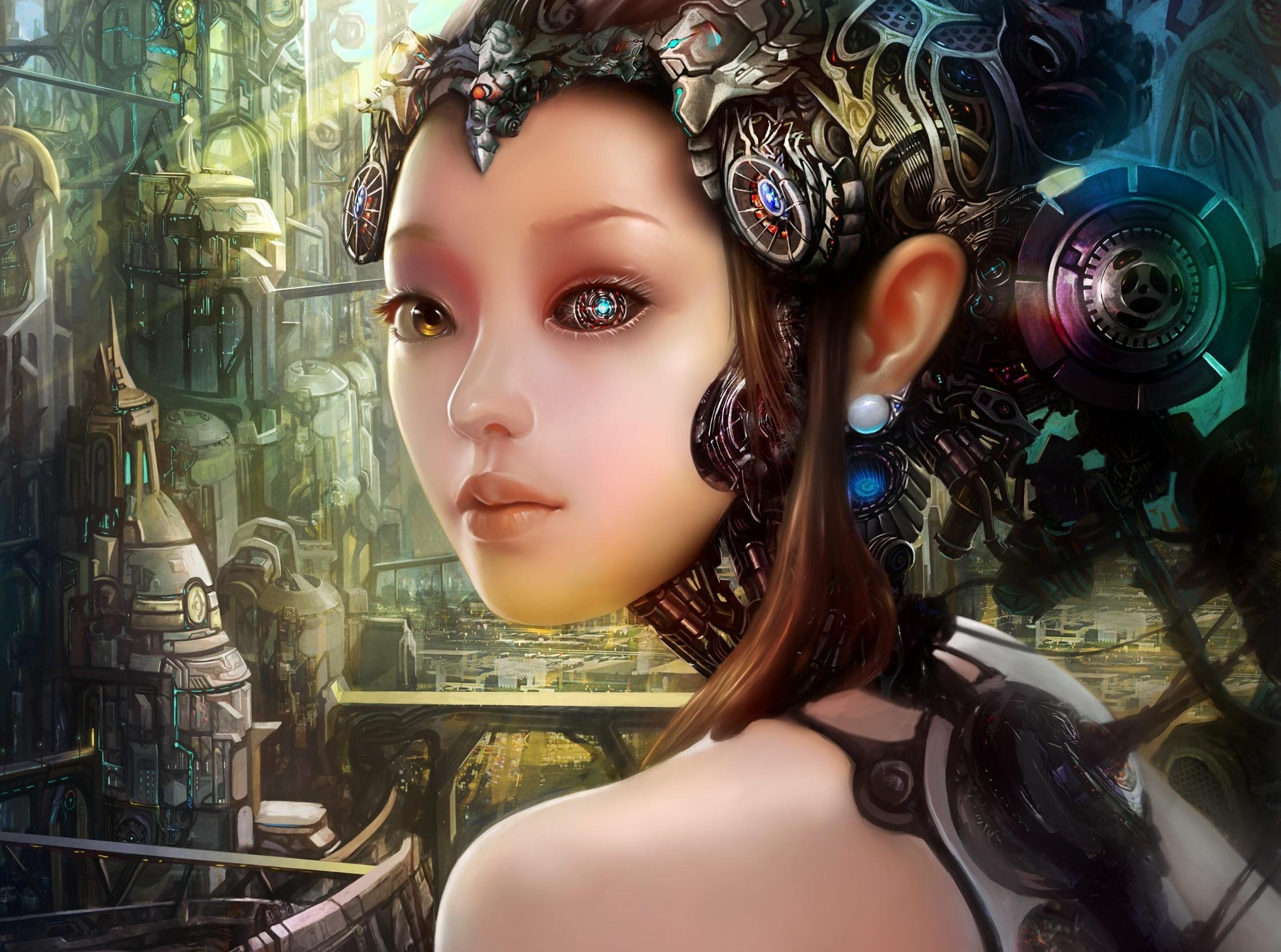Free download wallpaper City, Cyborg, Girl, Robot, Fantasy on your PC desktop