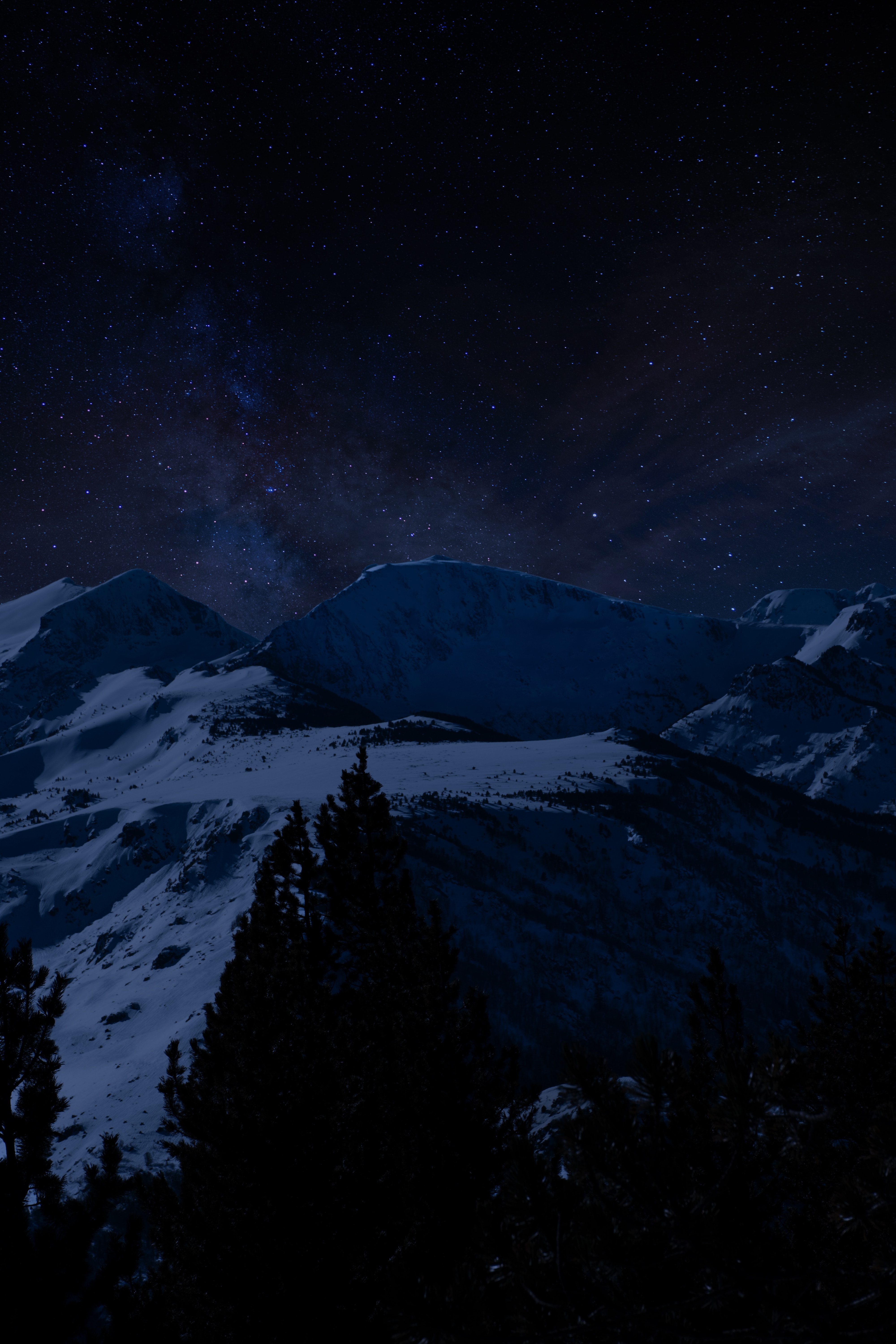 snow covered, mountains, nature, night, starry sky, snowbound for android
