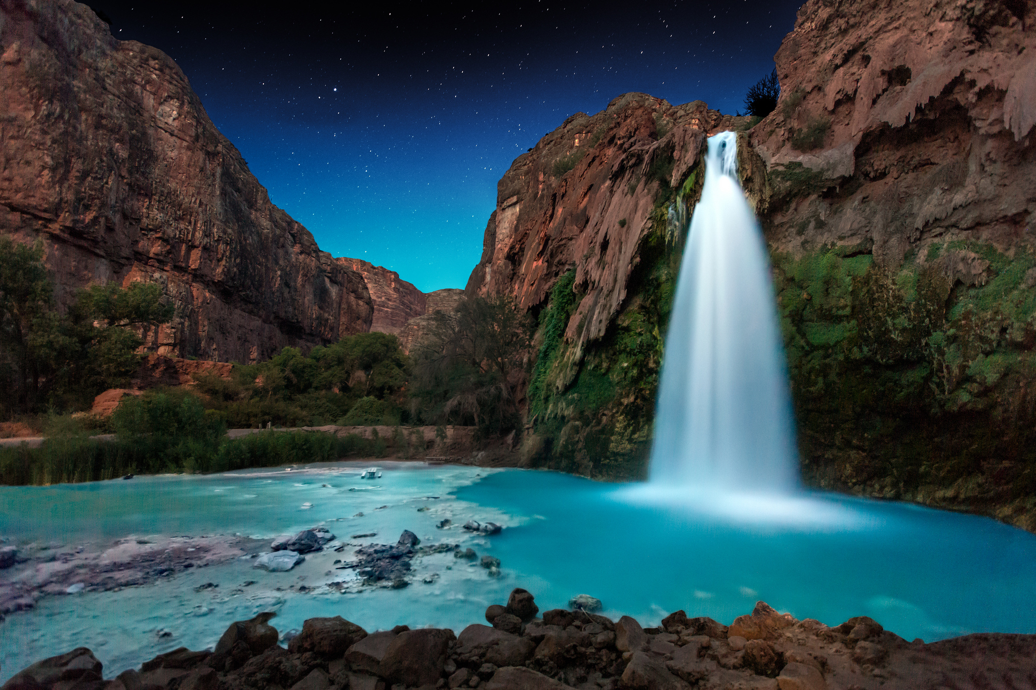 earth, havasu falls, night, waterfall, waterfalls Full HD