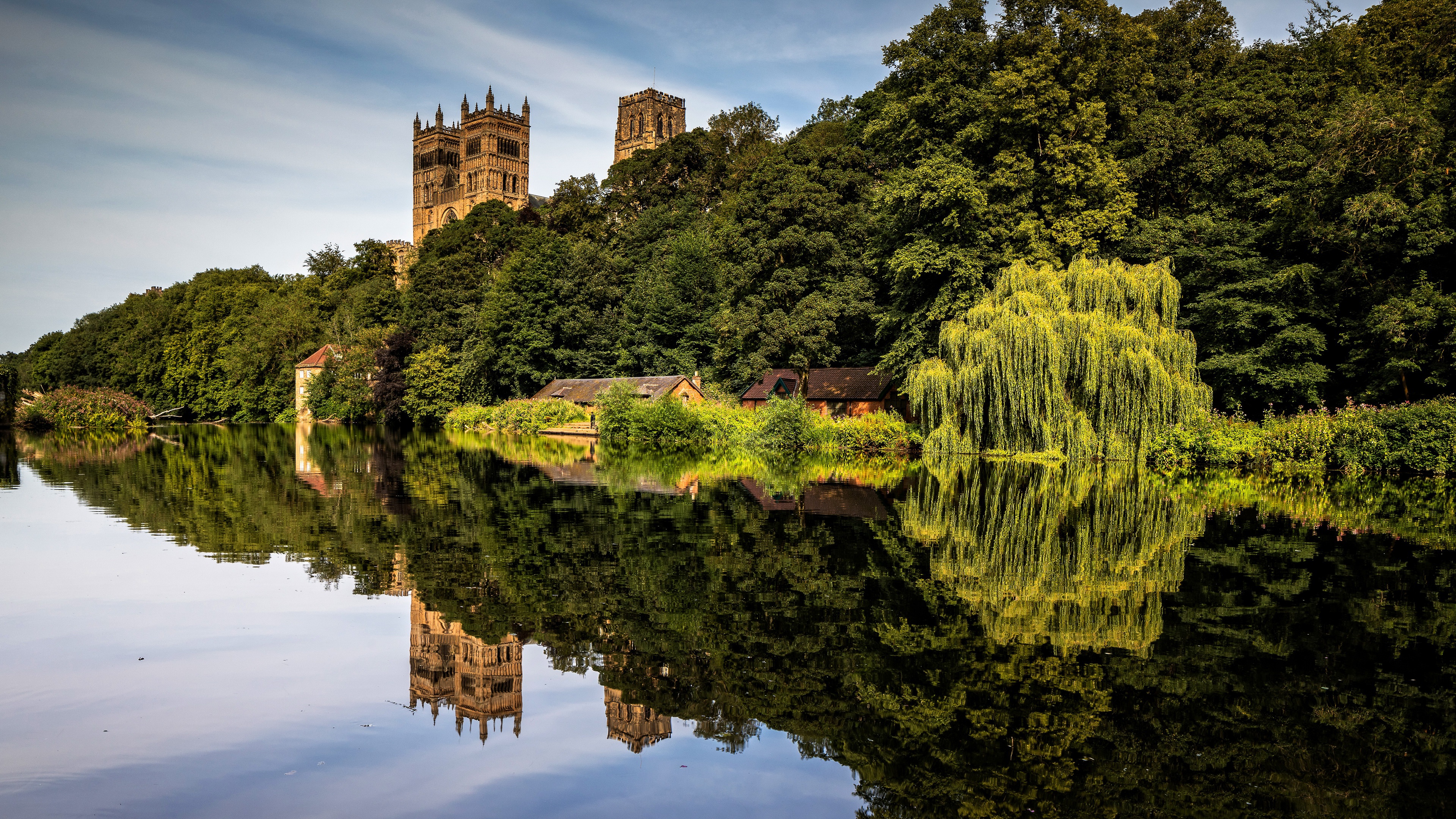 Download mobile wallpaper Building, Reflection, River, Cathedral, England, Religious, Durham Cathedral, Cathedrals for free.