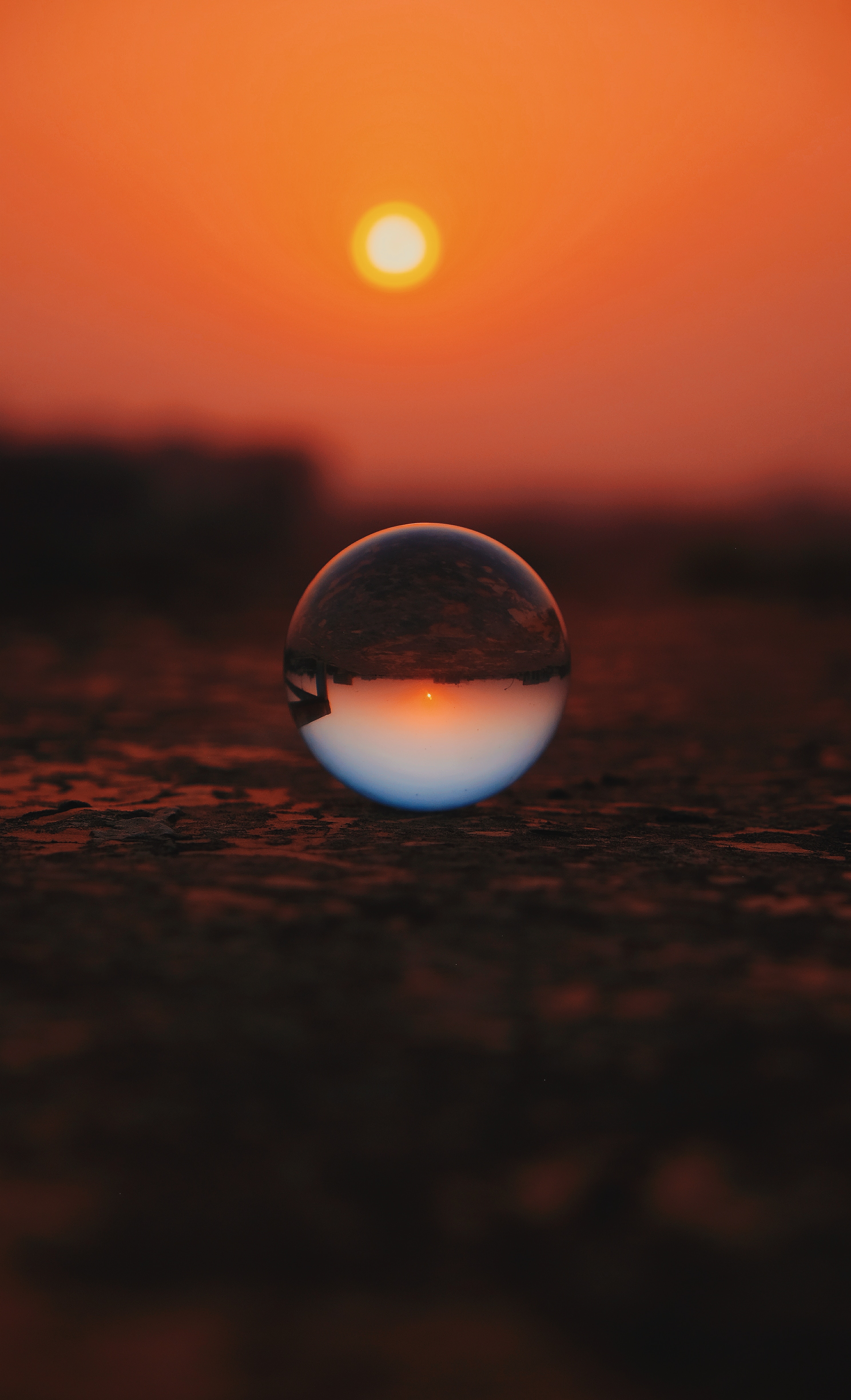 Download mobile wallpaper Macro, Ball, Reflection, Sunset, Glass, Transparent for free.