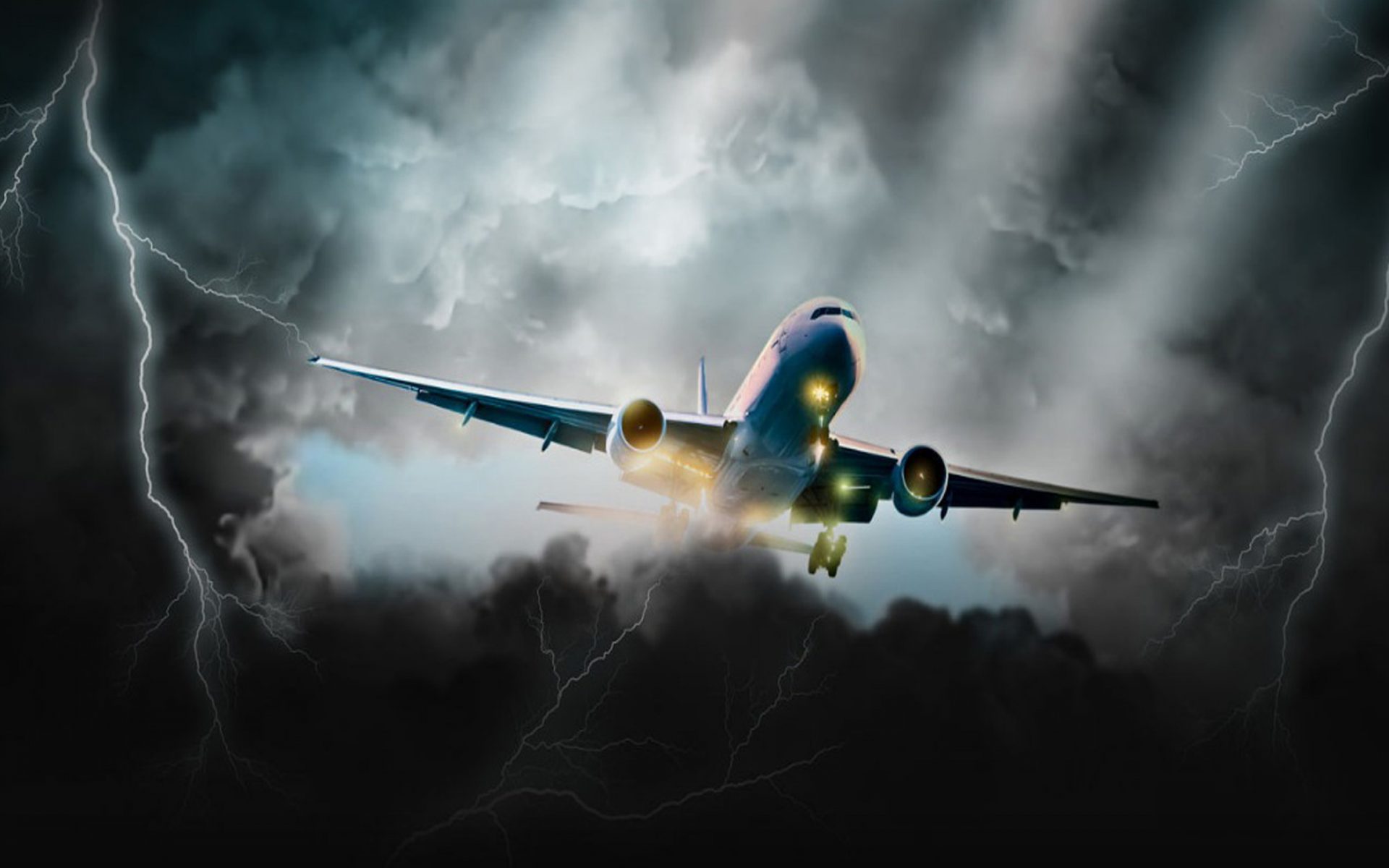 Download mobile wallpaper Lightning, Dark, Airplane, Storm, Cloud, Vehicle, Vehicles for free.