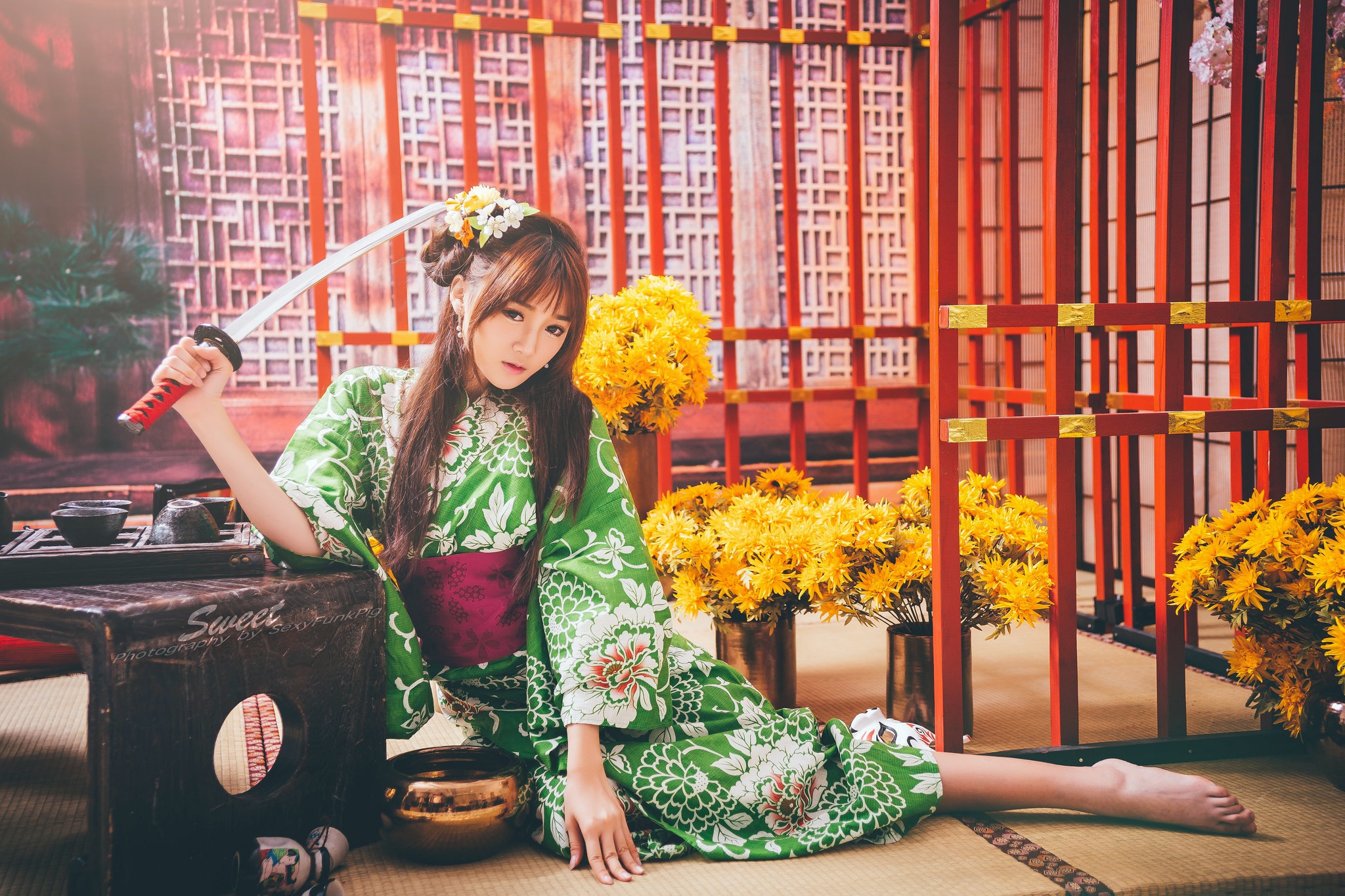 Фотосессия в кимоно с катаной
