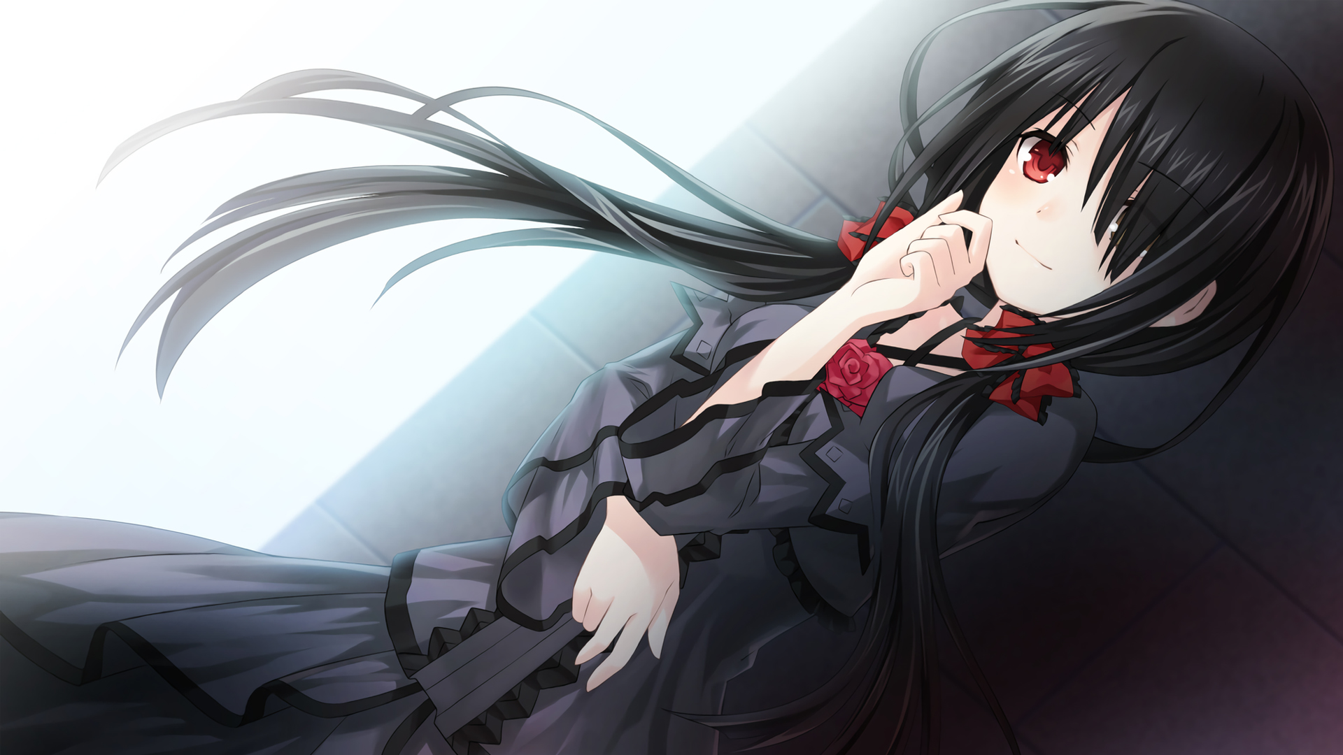 Mobile wallpaper anime, date a live, black hair, dress, heterochromia, kurumi tokisaki, long hair