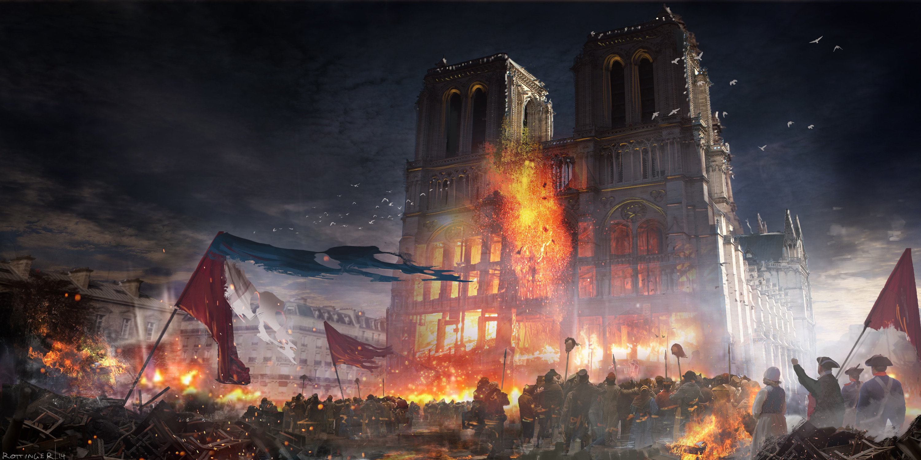 video game, assassin's creed: unity, cathedral, fire, france, notre dame de paris, paris, assassin's creed for android