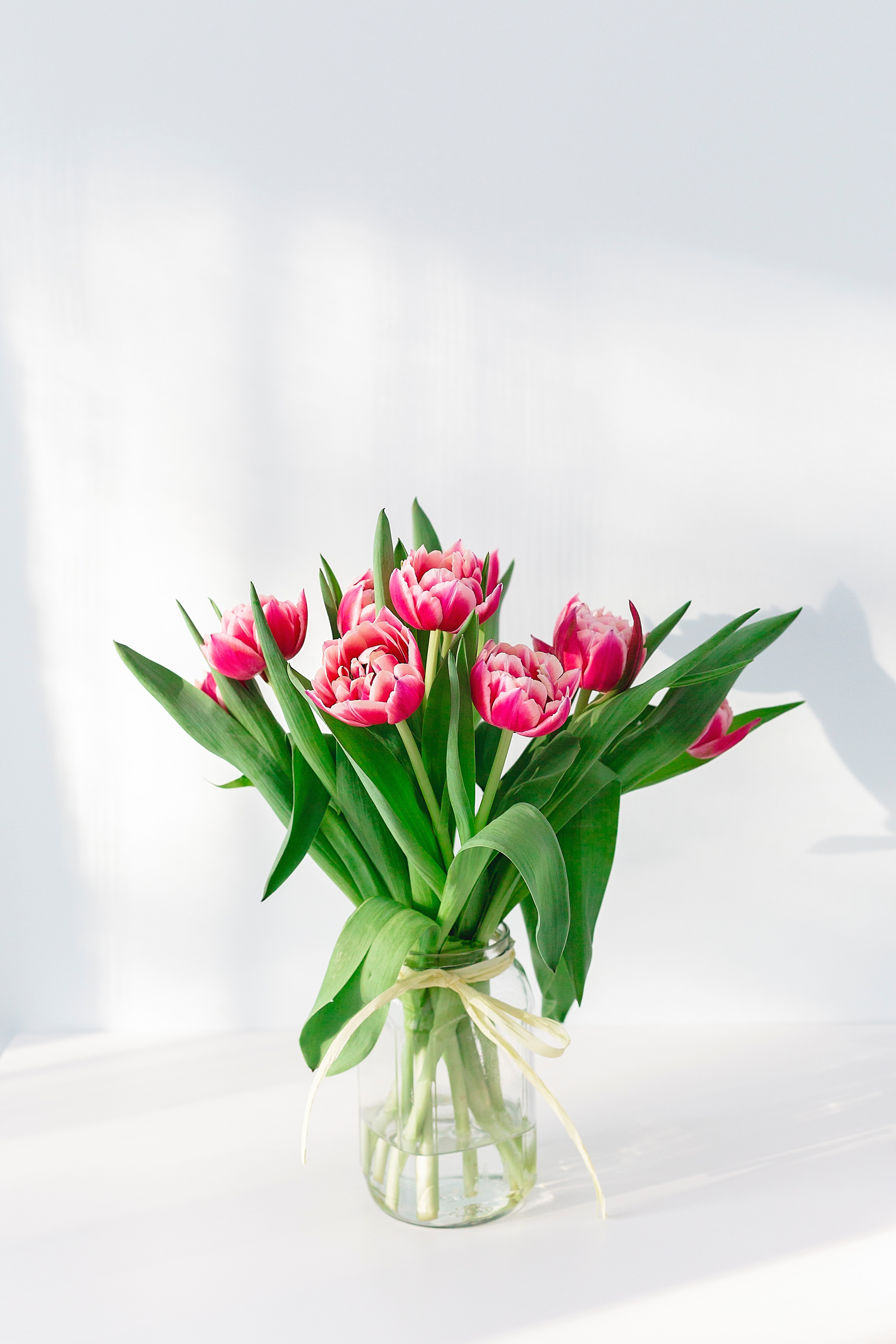 tulips, bouquet, flowers, pink, vase Full HD
