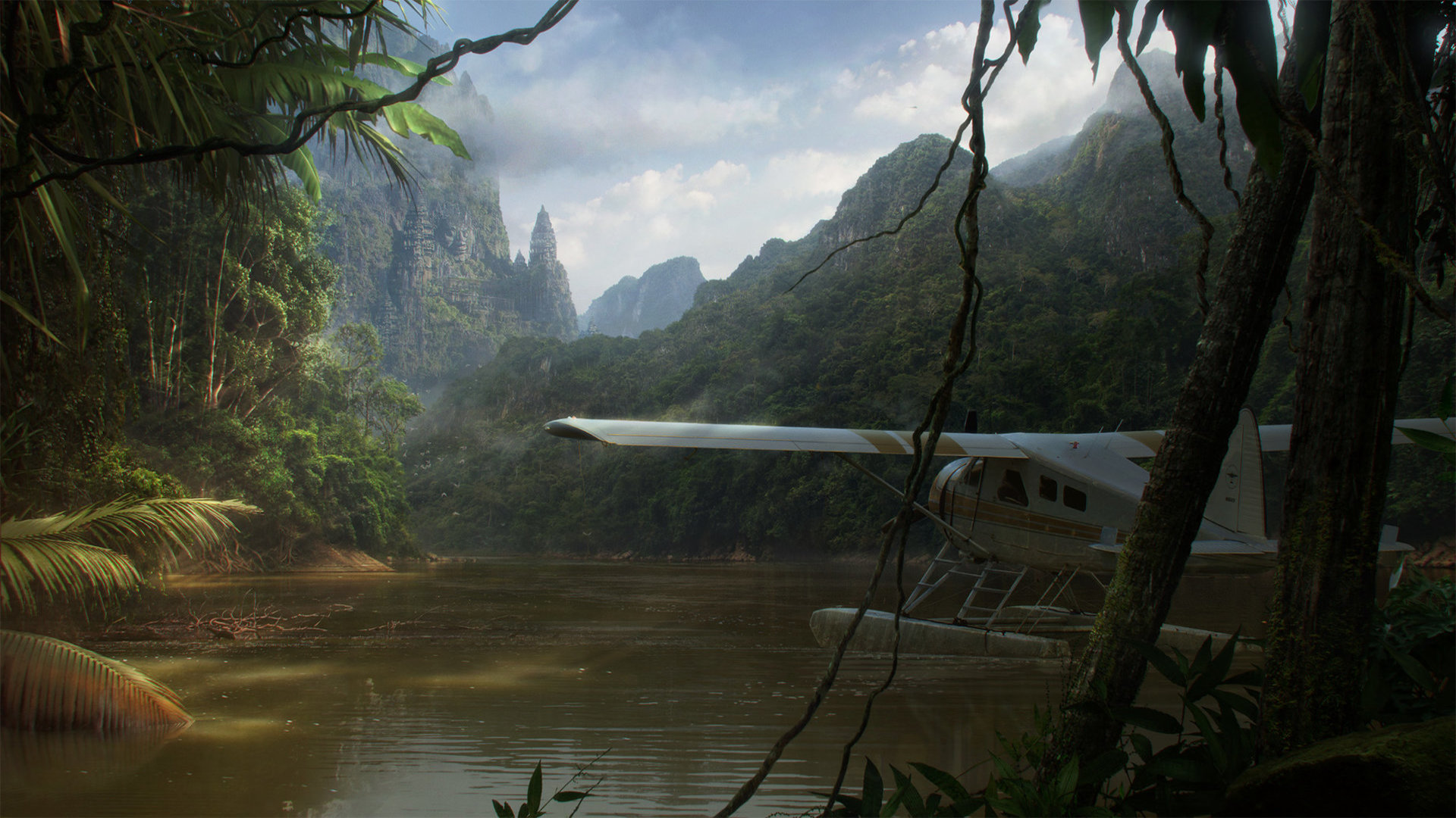seaplane, jungle, fantasy, landscape lock screen backgrounds