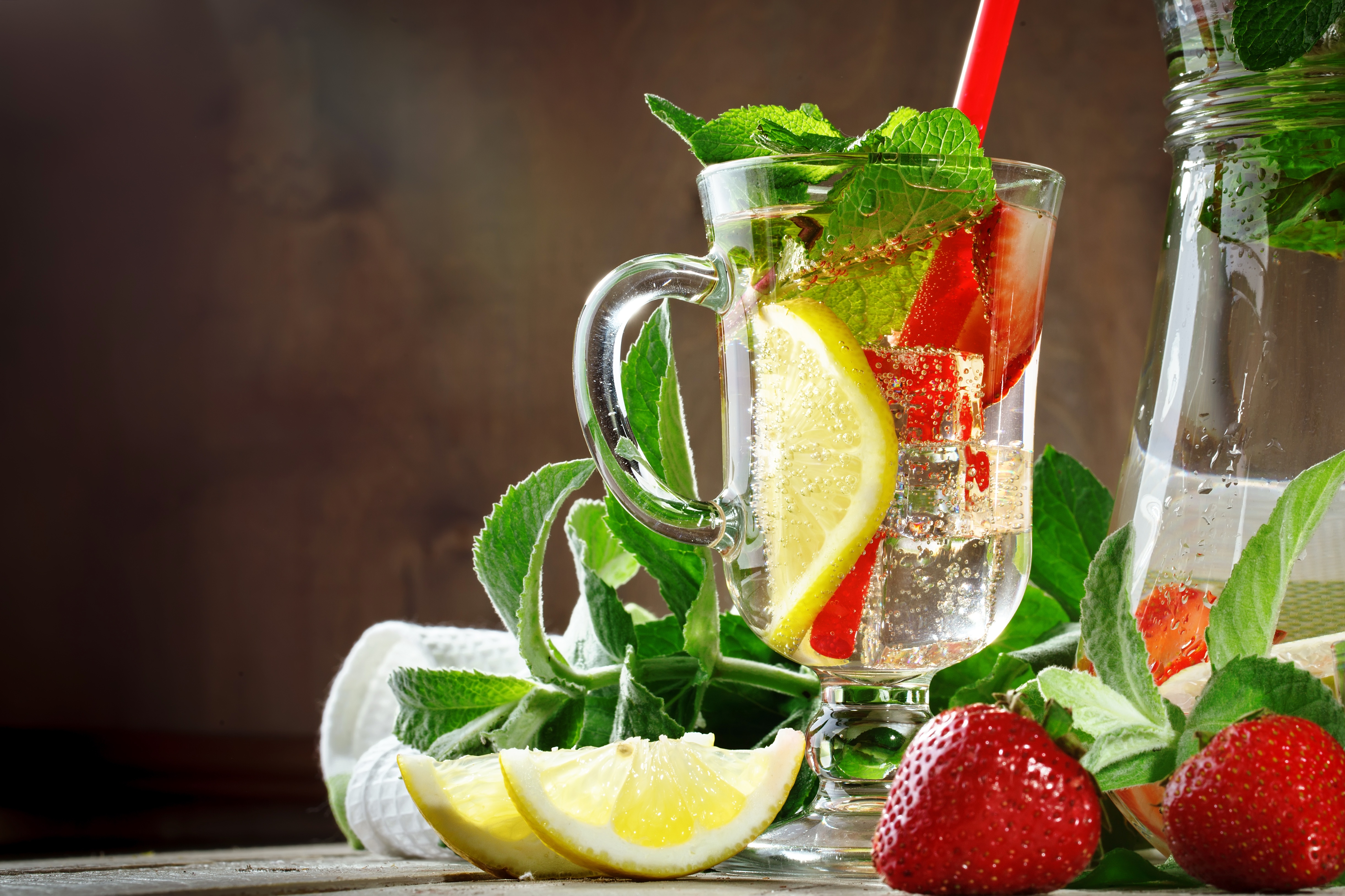 lemonade, food, drink, fruit, glass, lemon, mint, strawberry Aesthetic wallpaper