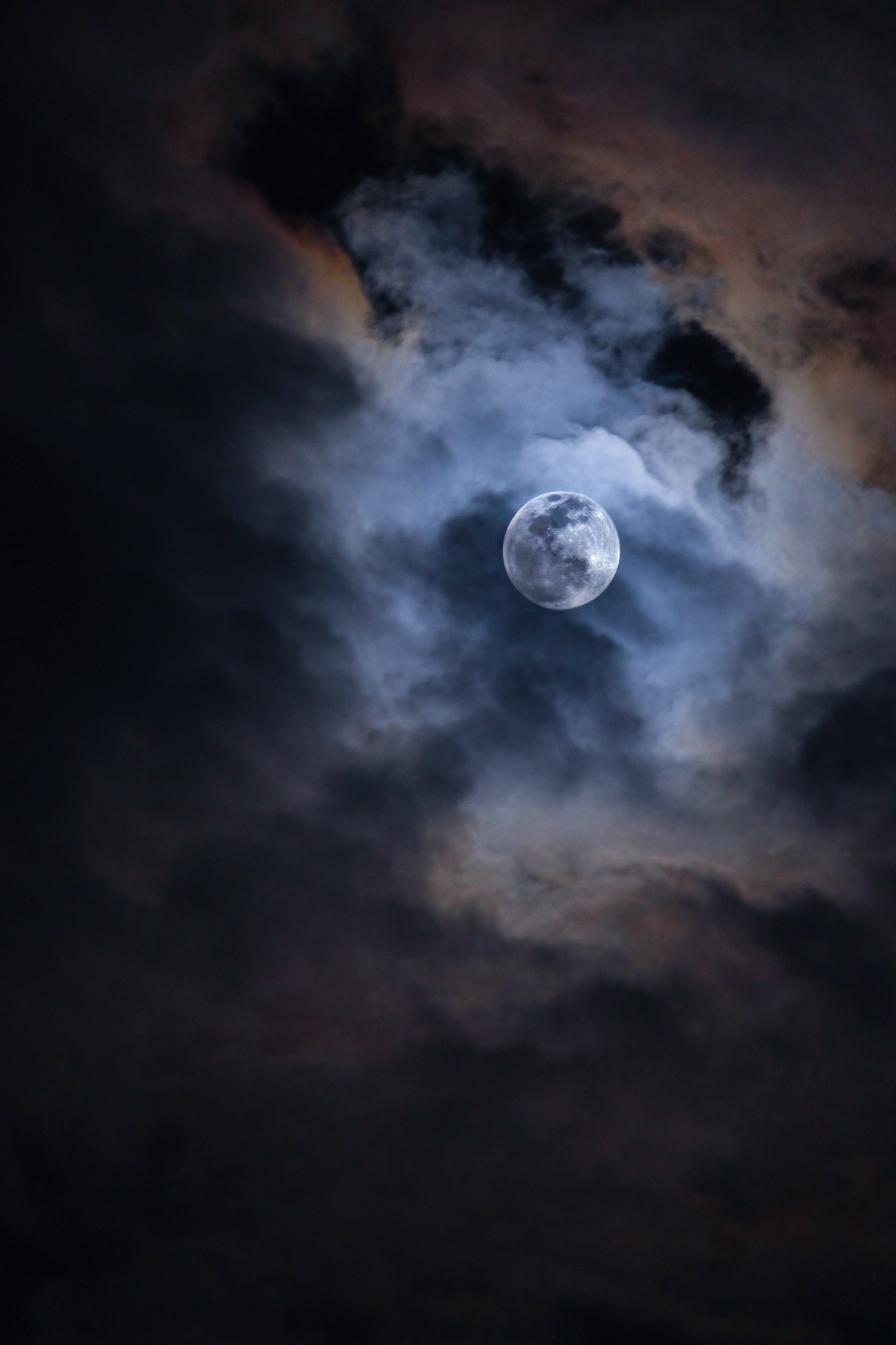 Download mobile wallpaper Moon, Sky, Clouds, Nature, Shine, Light, Night for free.