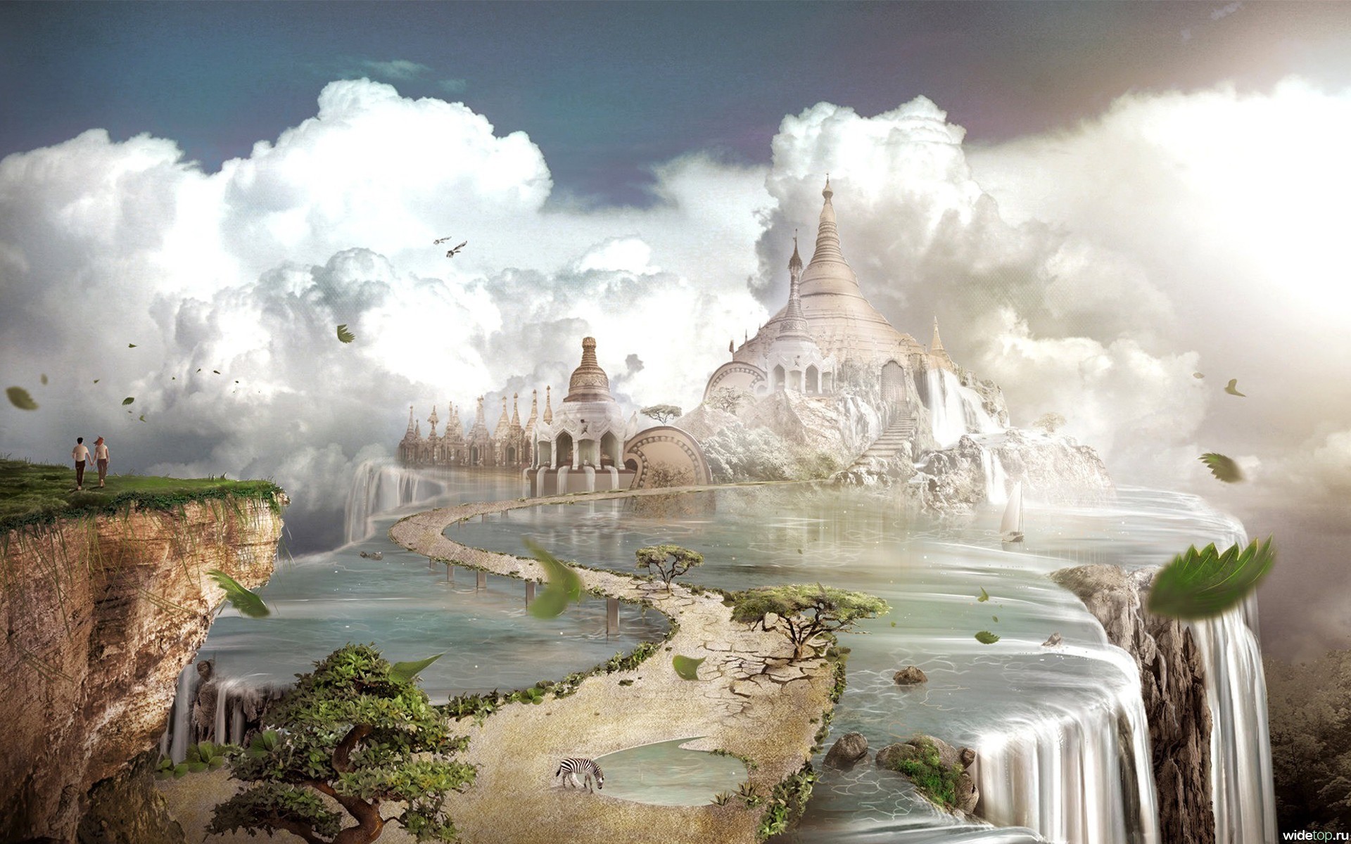 Download mobile wallpaper Clouds, Sky, Landscape, Castles, Fantasy for free.