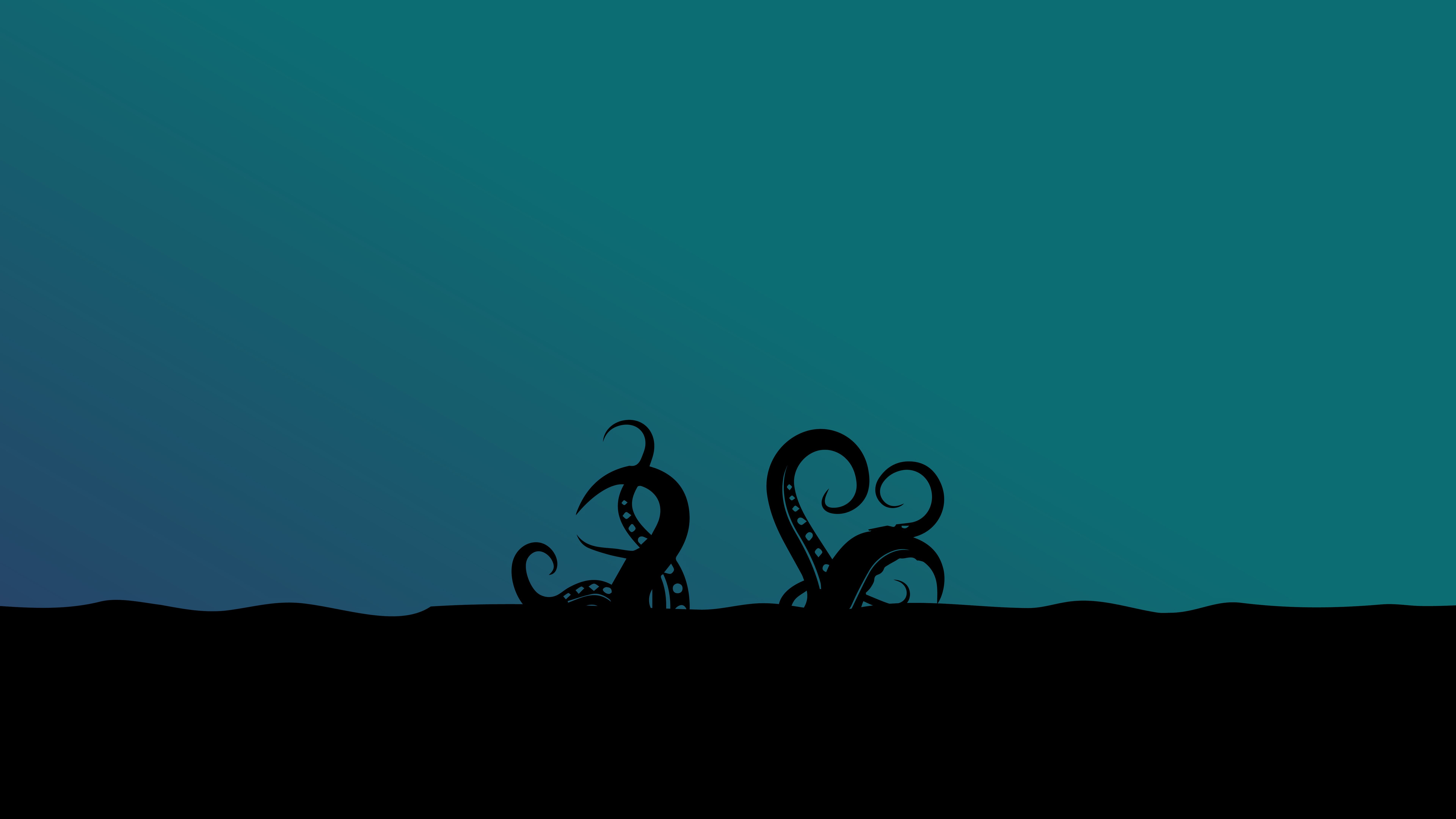 tentacle, black, artistic, ocean, blue, minimalist