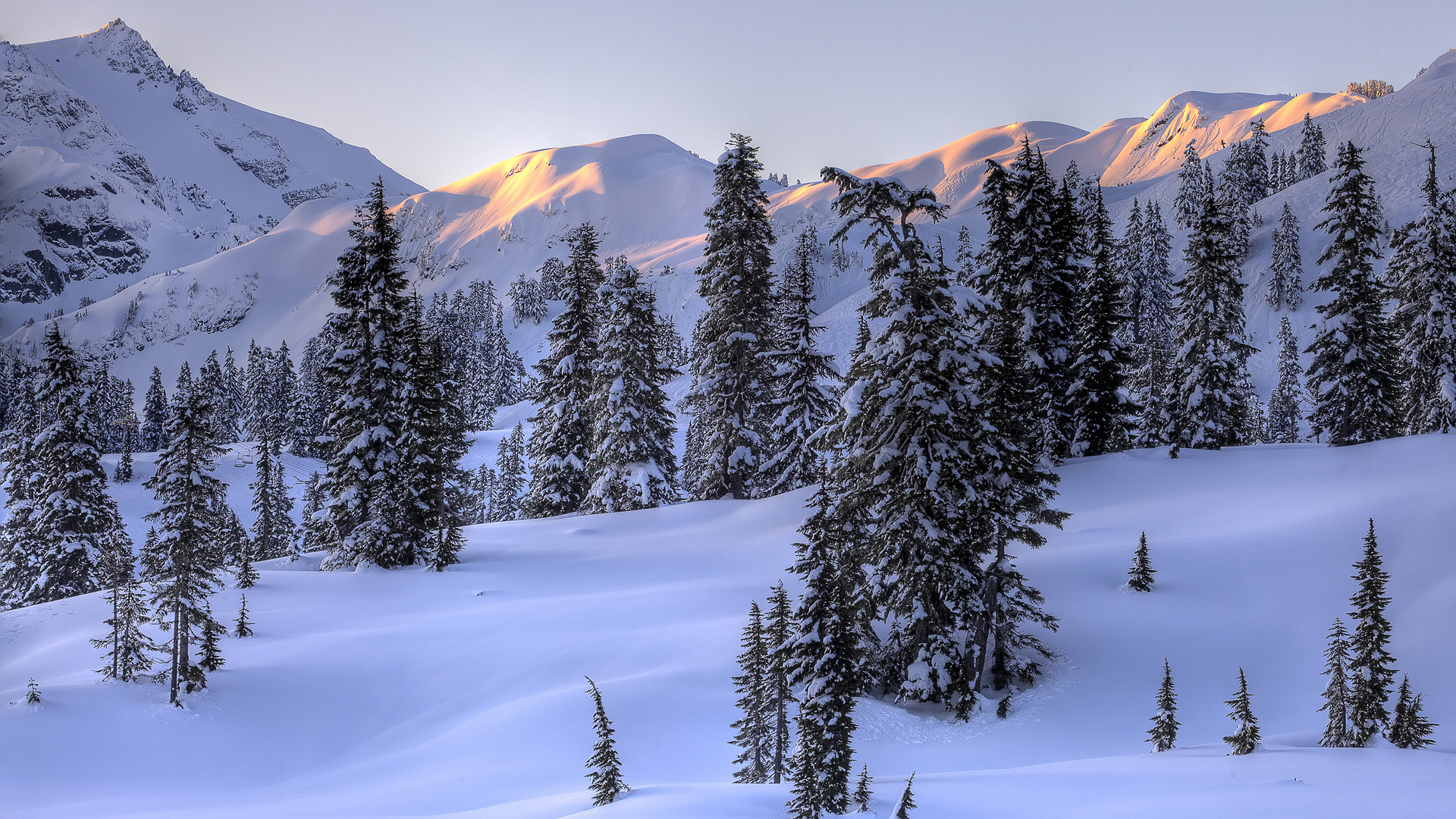 Download mobile wallpaper Trees, Snow, Landscape, Mountains for free.