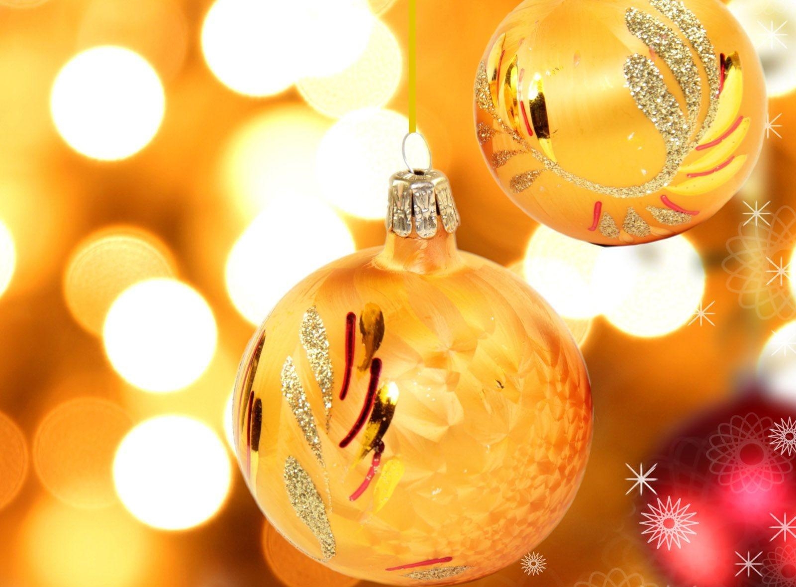 christmas decorations, holidays, patterns, yellow, couple, pair, close up, christmas tree toys, balls Phone Background