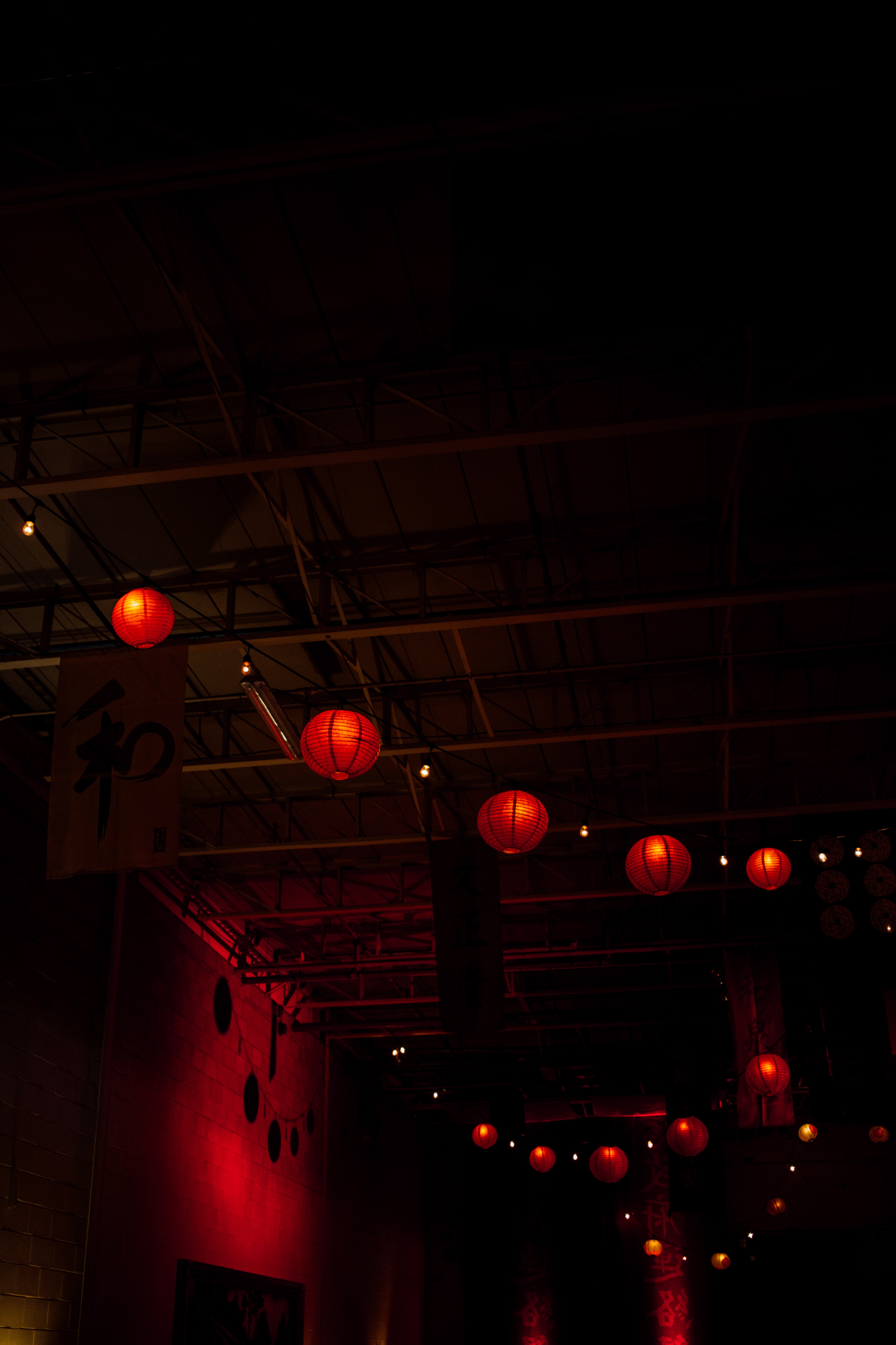 dark, lights, lanterns, darkness, chinese lanterns 4K