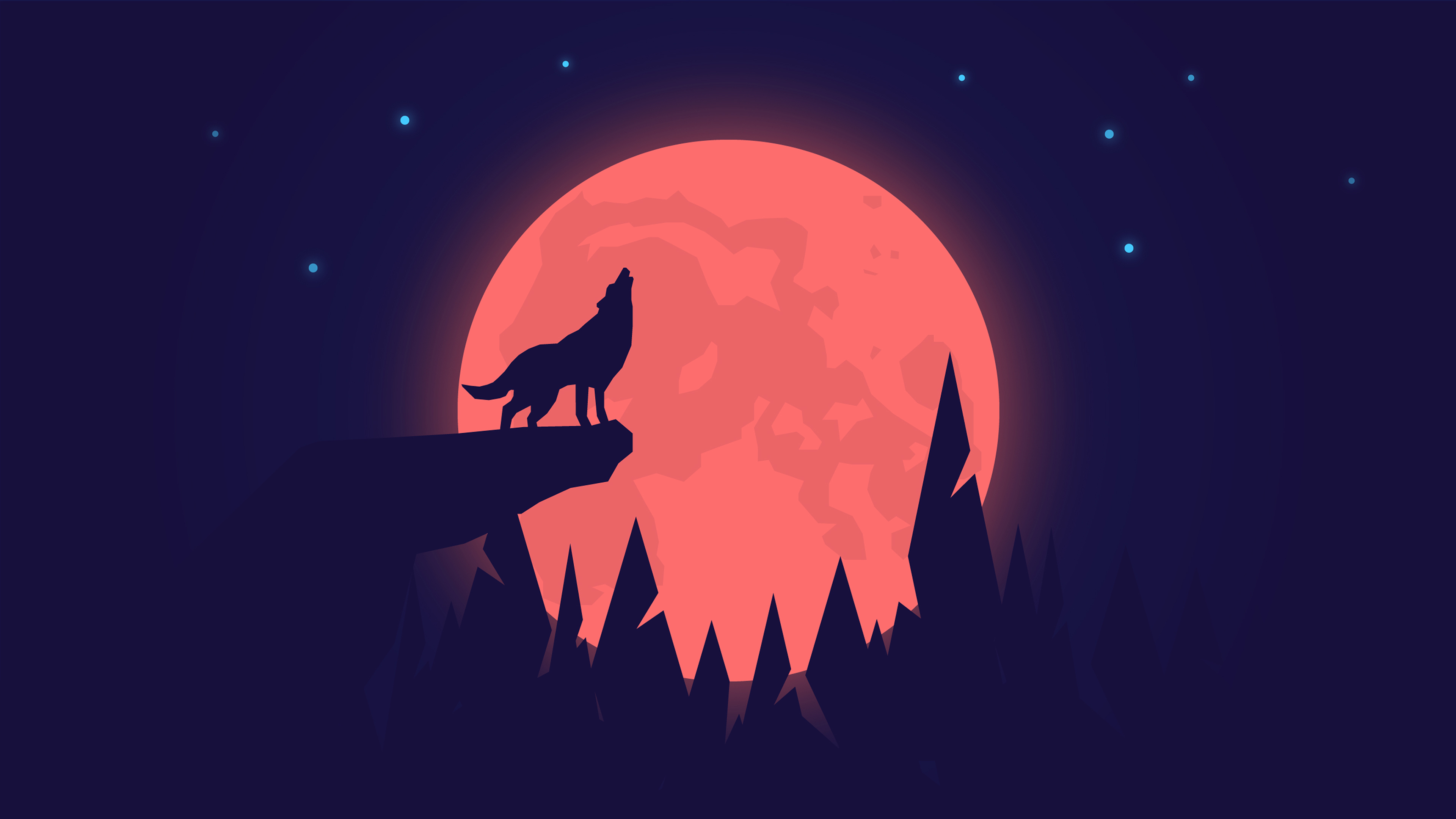 Mobile wallpaper silhouette, animal, artistic, full moon, night, wolf