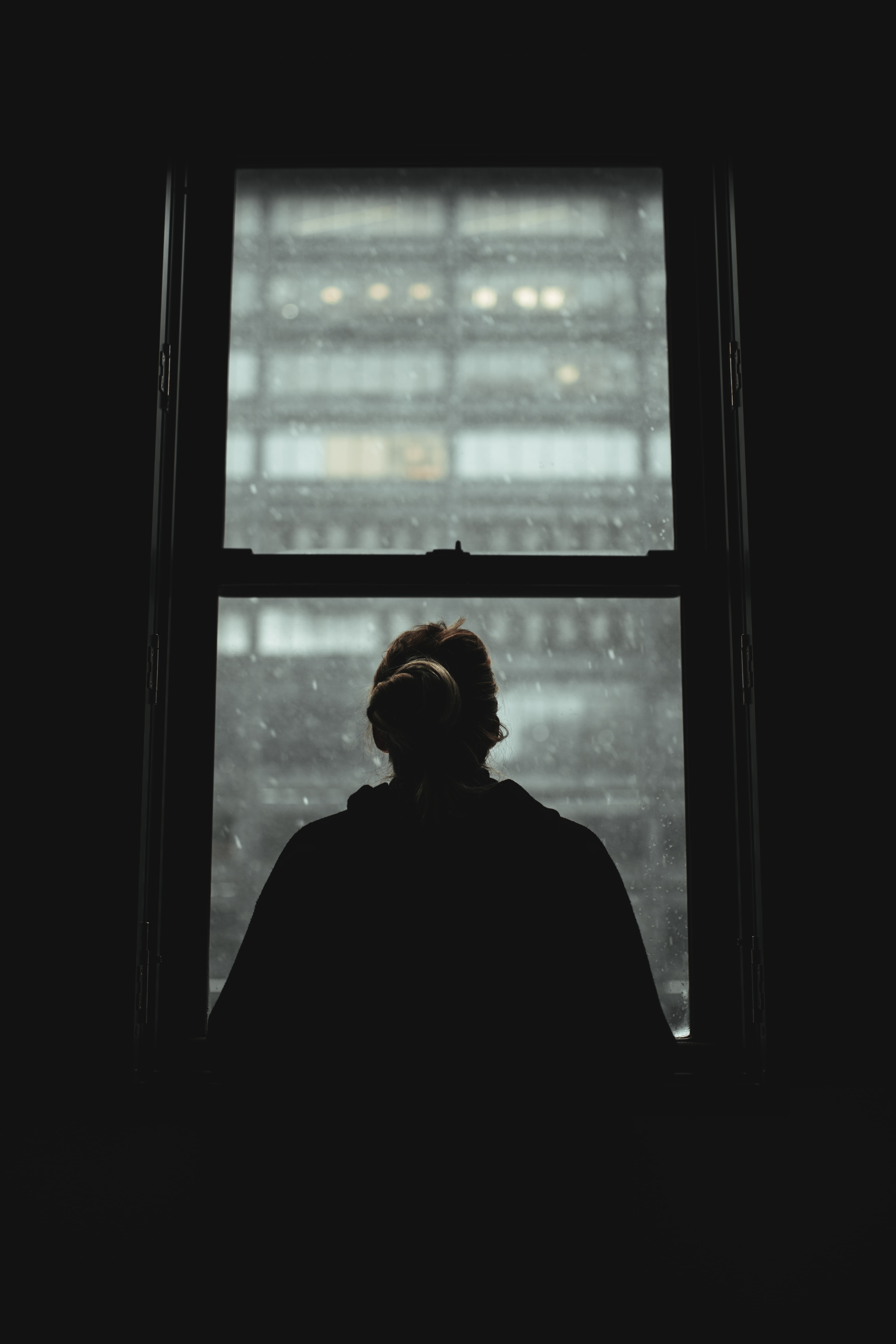 loneliness, dark, girl, silhouette, window, view