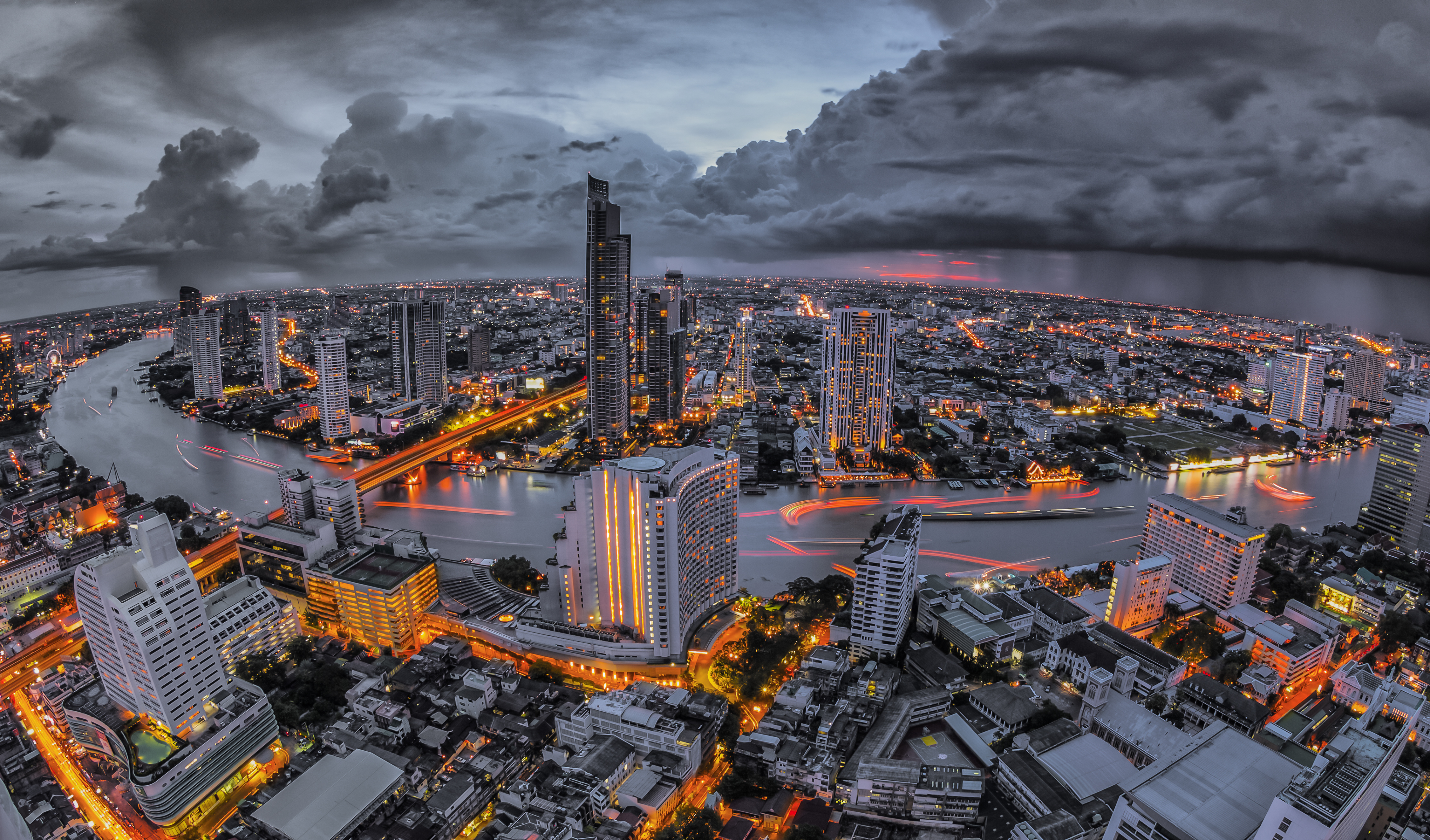 cities, bangkok, view from above, night city, skyscrapers, megapolis, megalopolis UHD