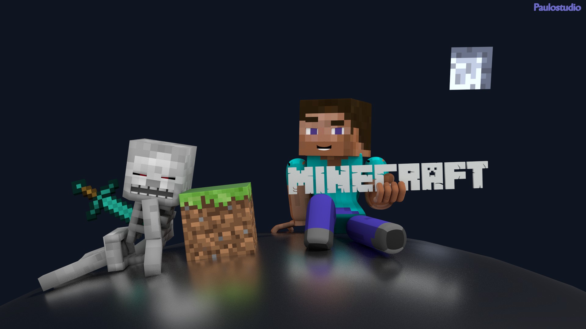 minecraft, video game, mojang, skeleton, steve (minecraft)