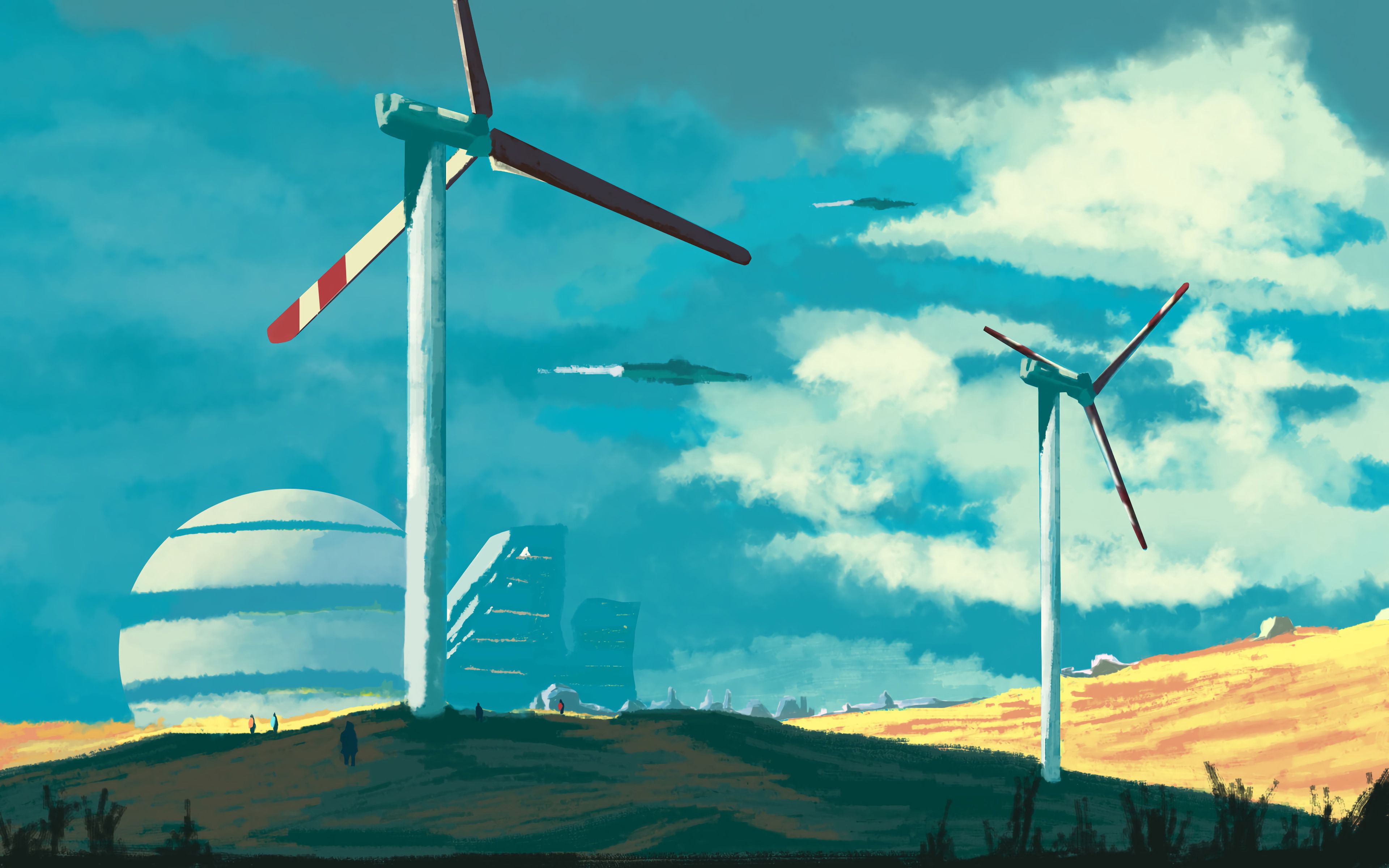 Free download wallpaper Sky, Wind Turbine, Structure, Art on your PC desktop
