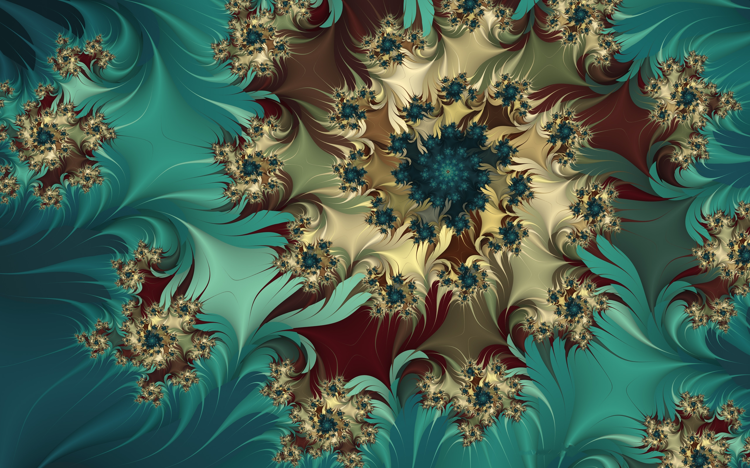 fractal, abstract, maroon, swirl, turquoise 5K