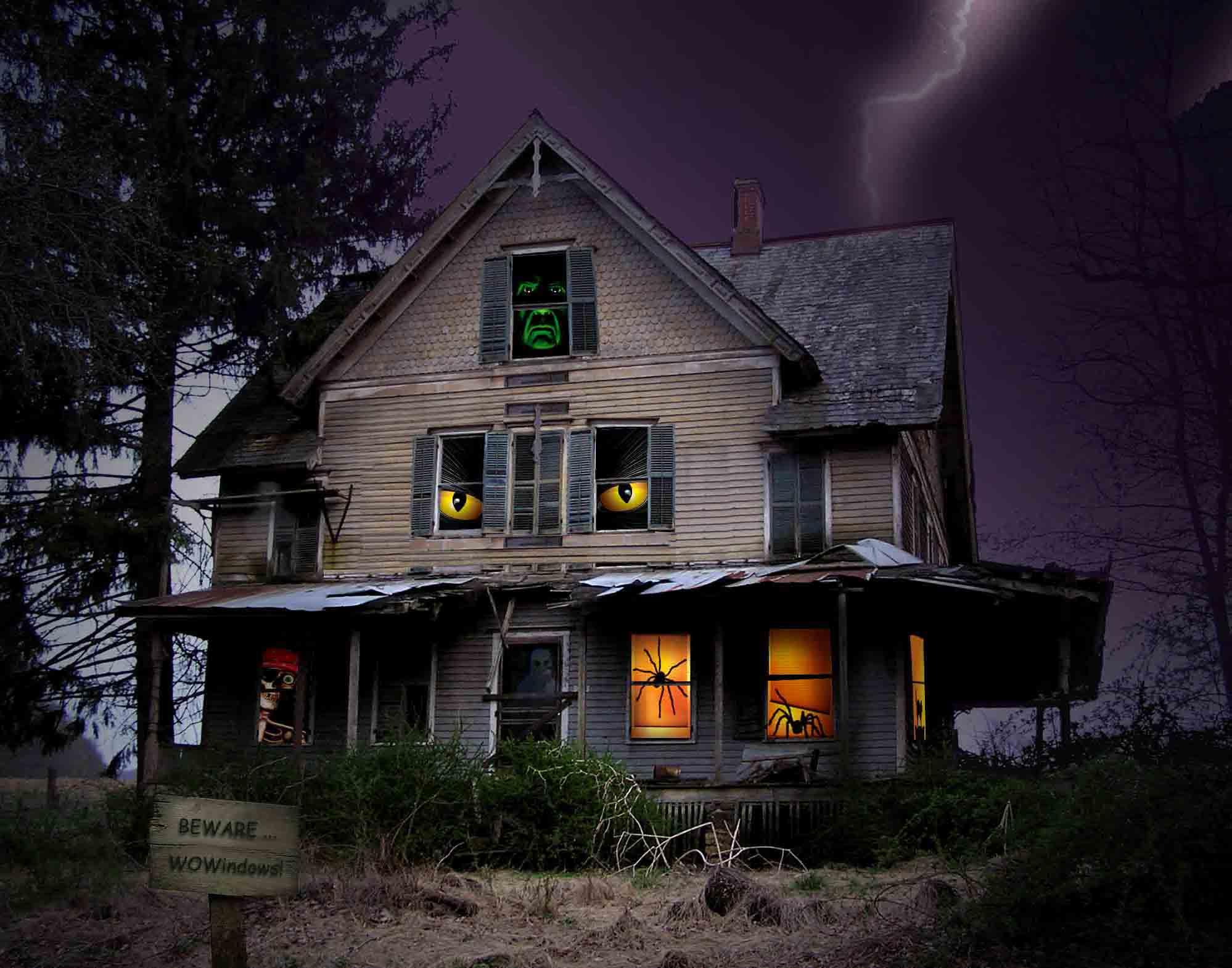 Download mobile wallpaper Halloween, Night, Light, Holiday, House, Haunted House for free.