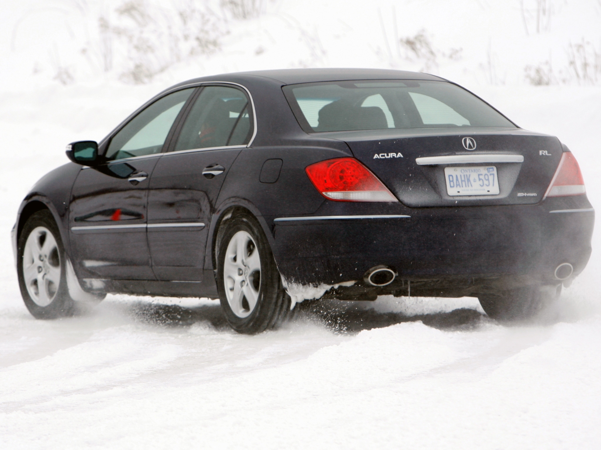auto, acura, snow, cars, black, traffic, movement, back view, rear view, style, akura, rl