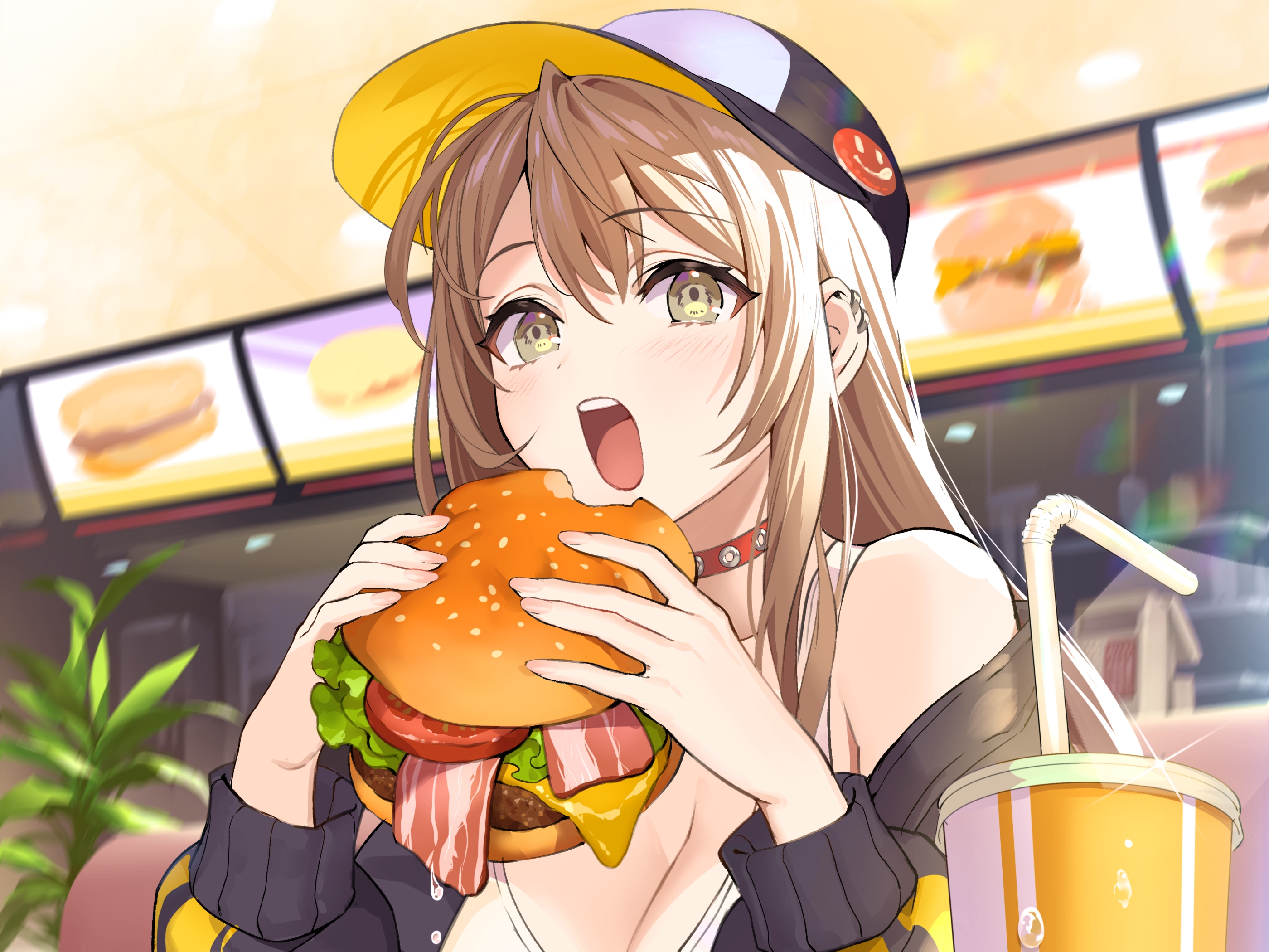 971672 скачать картинку аниме, оригинал, гамбургер, шляпа - обои и заставки бесплатно