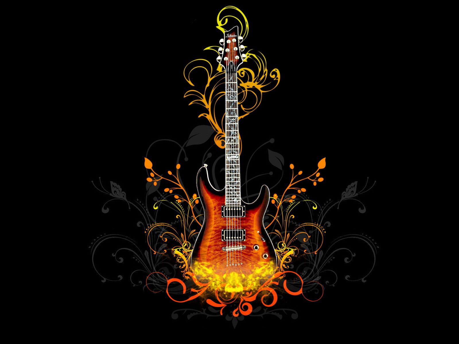 guitar, fire, vector, shine, light cell phone wallpapers