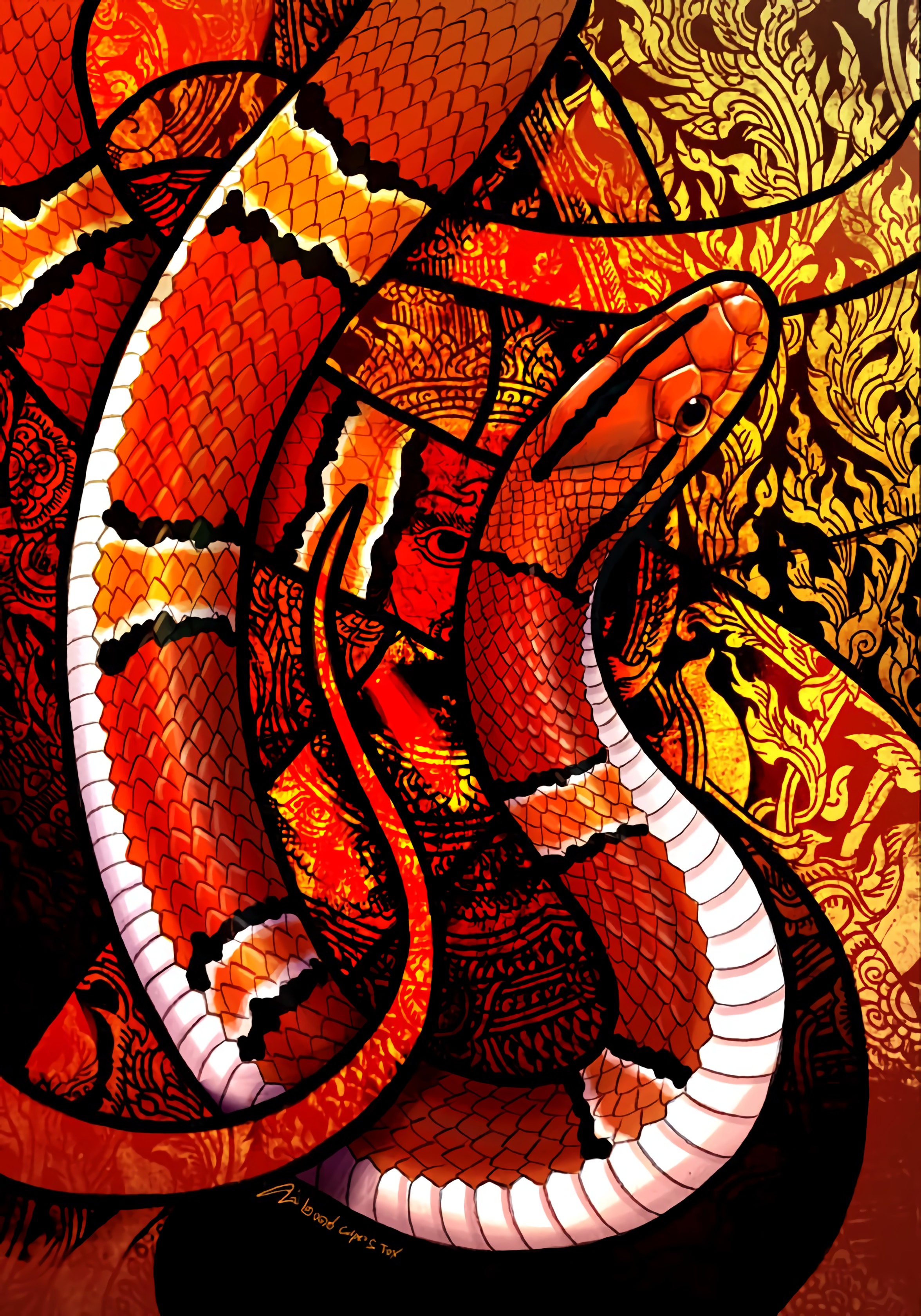 art, ornament, snake, pattern, scales, scale 2160p