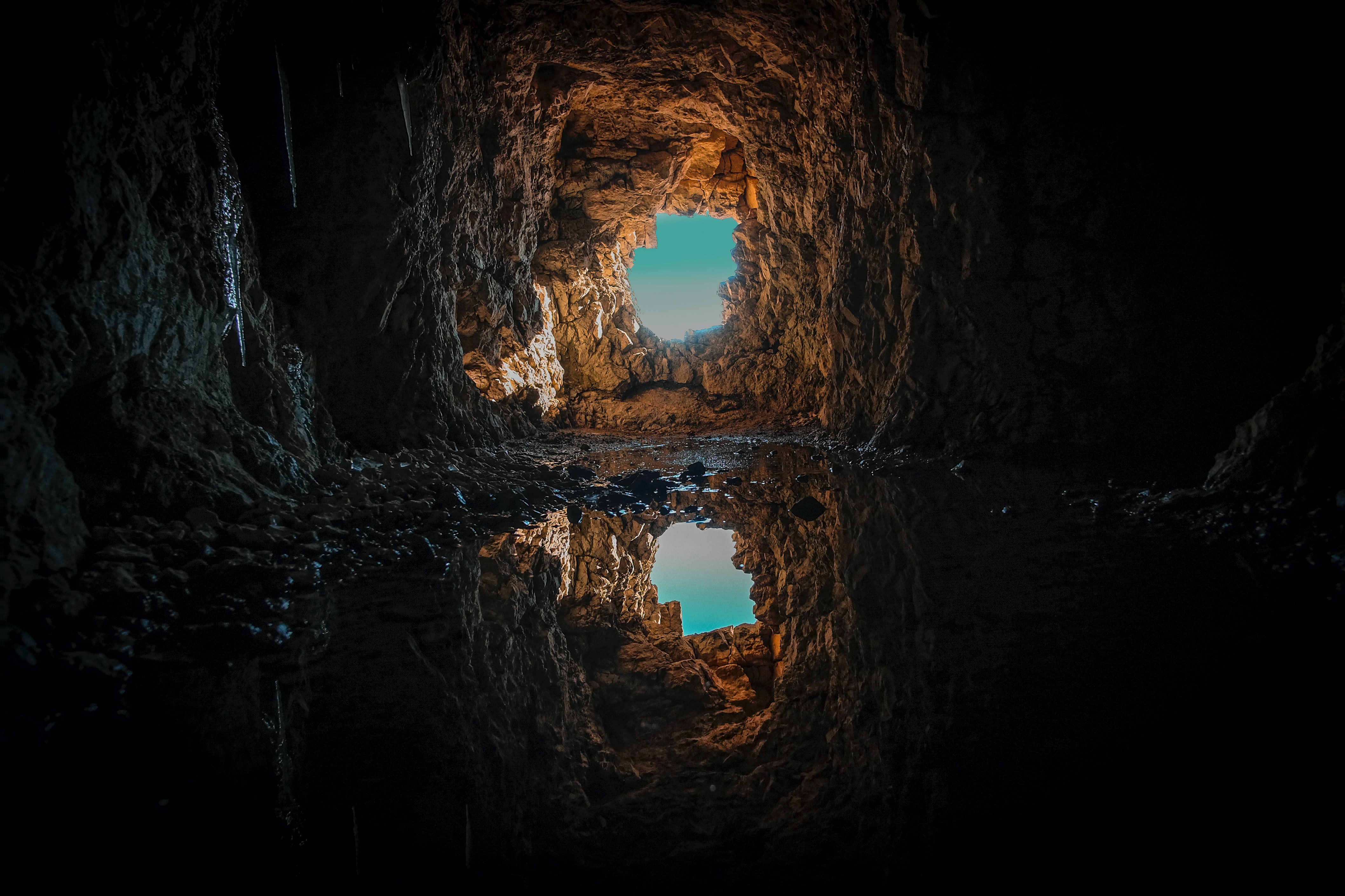 cave, nature, water, reflection, puddle