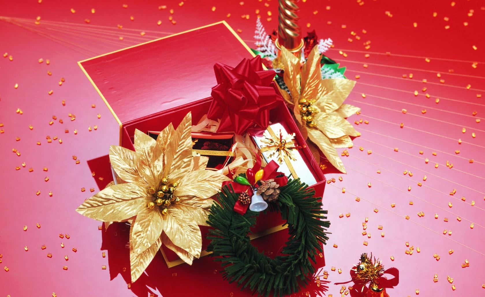 holidays, flowers, box, needles, wreath, presents, gifts images