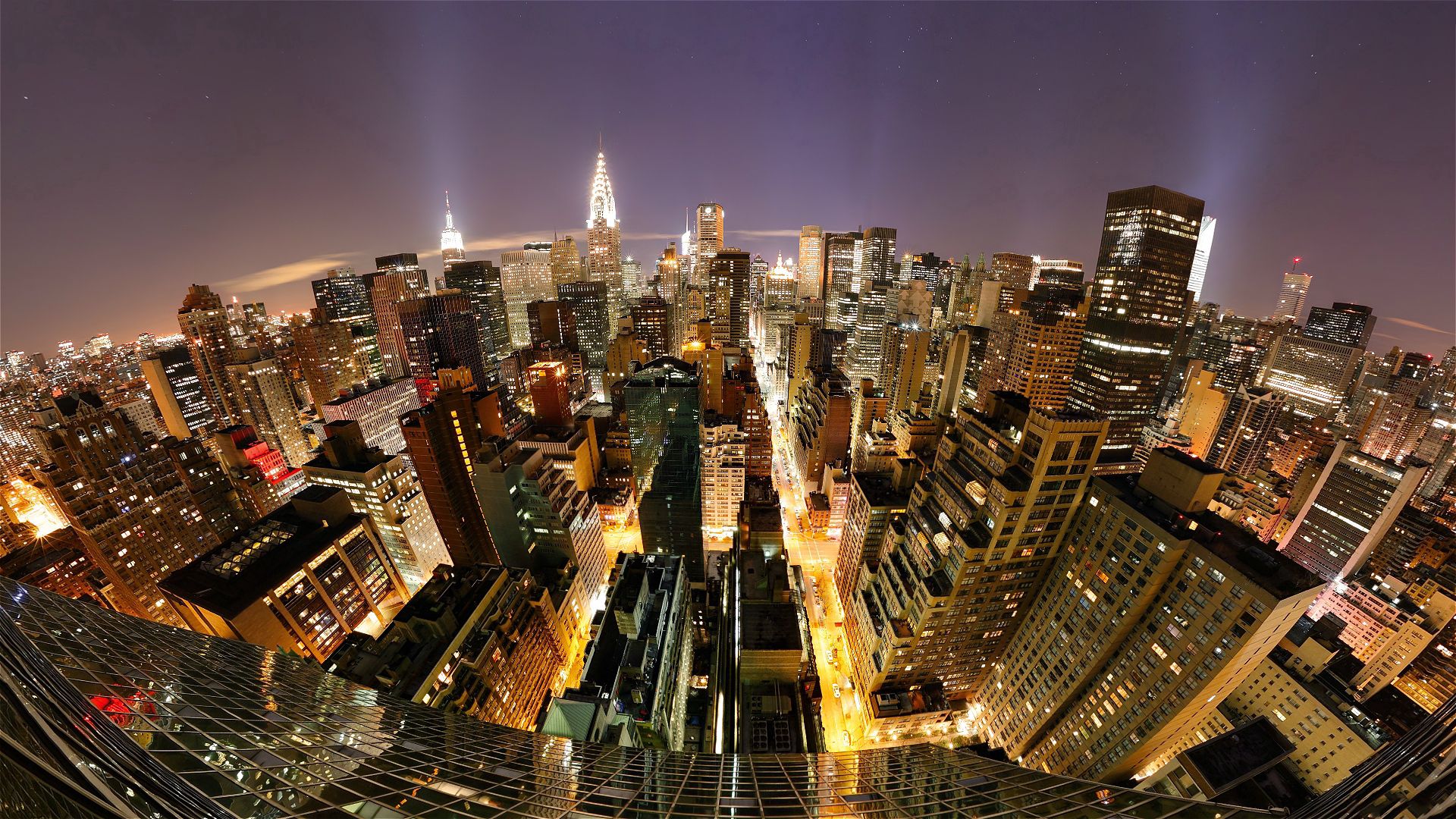 Скачать картинку Рыбий Глаз, Города, Манхеттен, Небоскребы, Нью Йорк в телефон бесплатно.