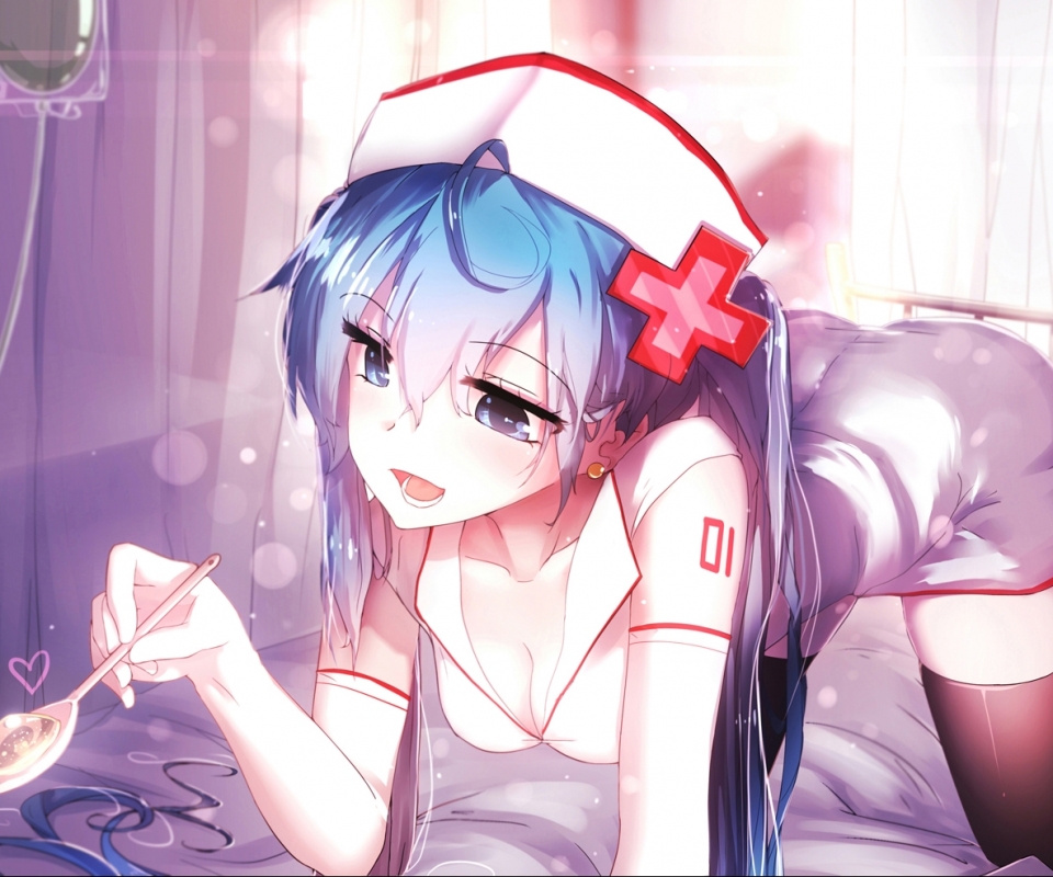 anime, vocaloid, hatsune miku, nurse, blue hair Full HD